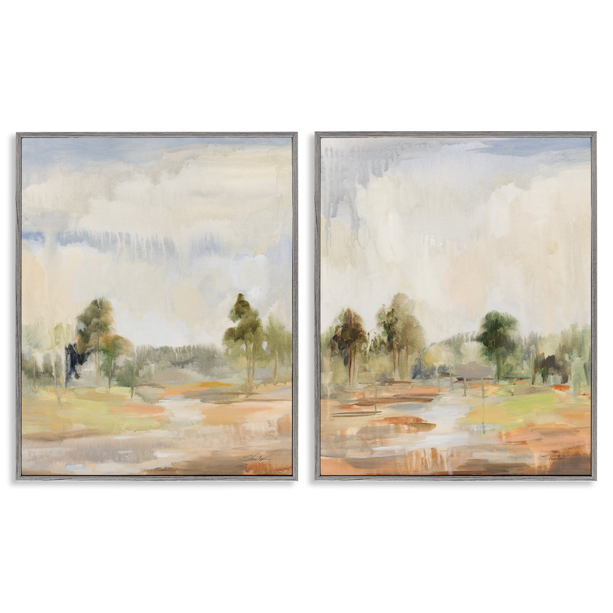Stupell Industries Summer Rainstorm in the Woods Landscape & Nature Painting Gray Framed Art Print Wall Art, 11 x 14, Set of 2