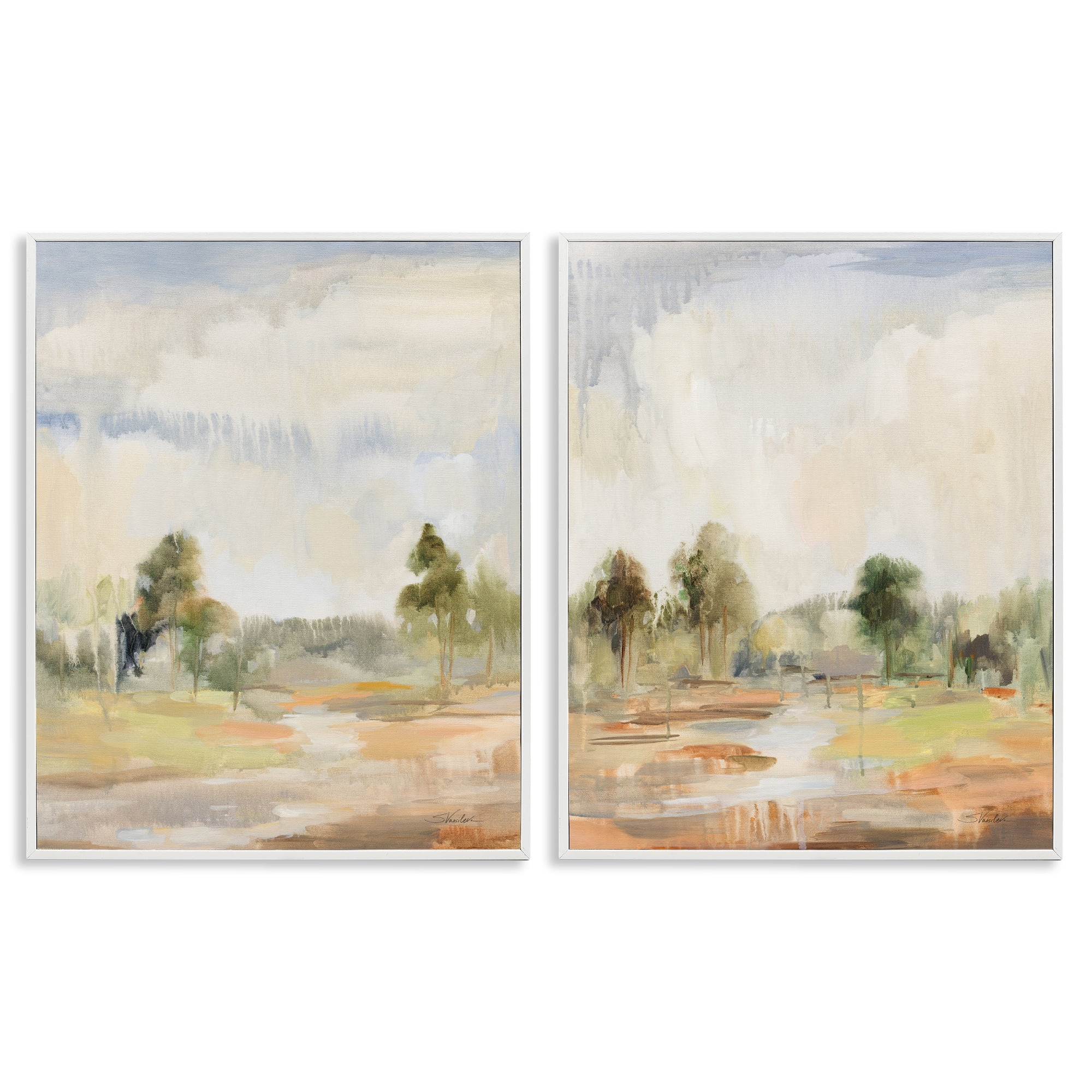 Stupell Industries Summer Rainstorm in the Woods Landscape & Nature Painting White Framed Art Print Wall Art, 11 x 14, Set of 2