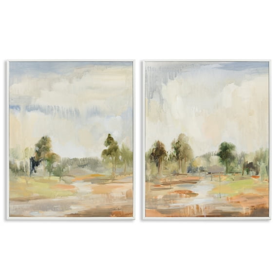 Stupell Industries Summer Rainstorm in the Woods Landscape & Nature Painting White Framed Art Print Wall Art, 11 x 14, Set of 2