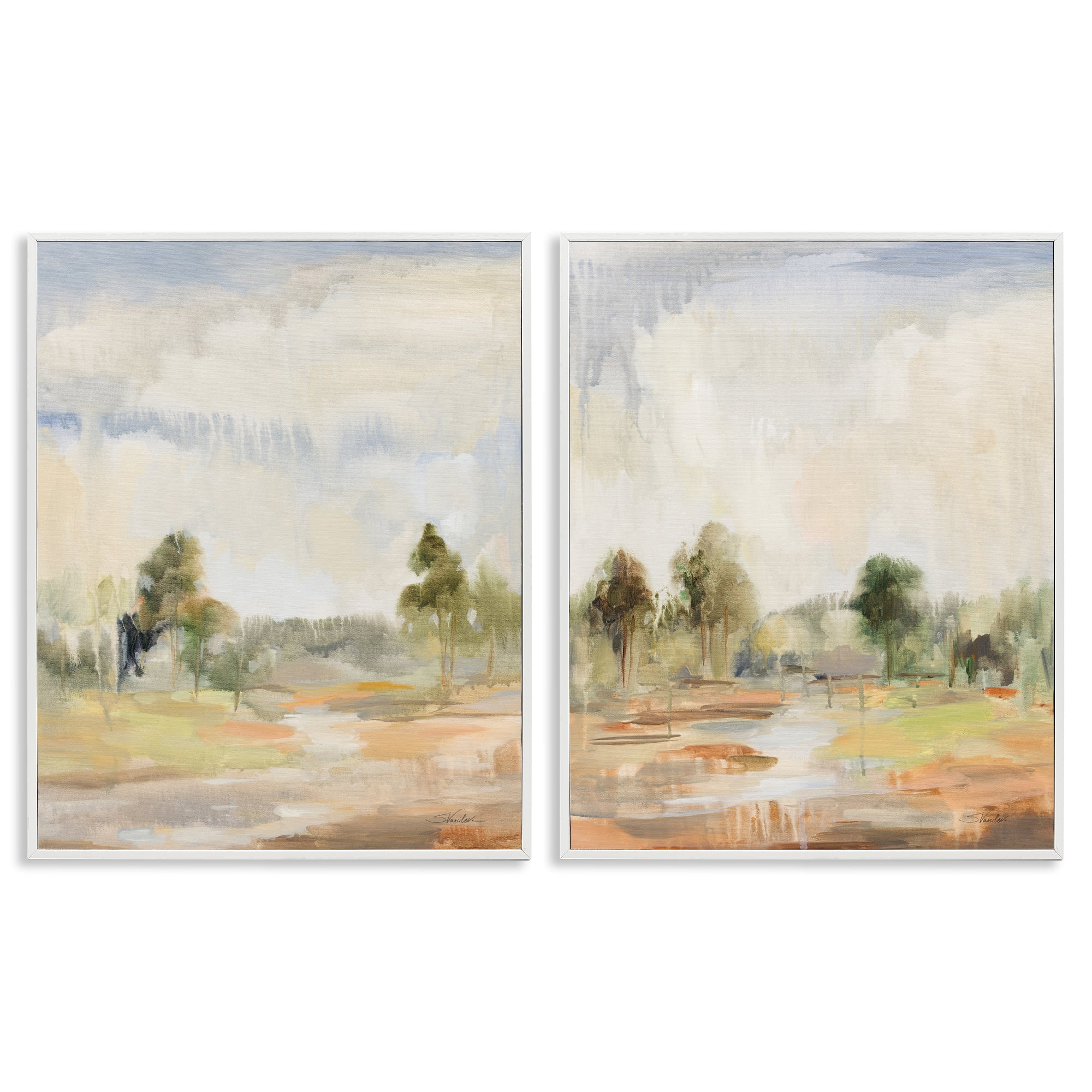 Stupell Industries Summer Rainstorm in the Woods Landscape & Nature Painting White Framed Art Print Wall Art, 16 x 20, Set of 2
