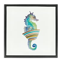 Stupell Industries Summer Ready Seahorse Novelty Painting Black Floater Framed Canvas Art Print Wall Art, 18 x 18