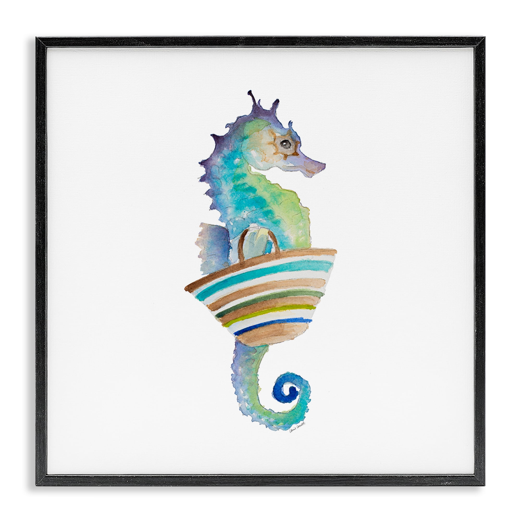 Stupell Industries Summer Ready Seahorse Novelty Painting Black Framed Art Print Wall Art, 24 x 24