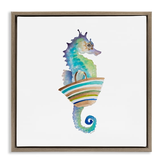 Stupell Industries Coastal Summer Ready Seahorse Brown Floating Frame Canvas Art, 25 x 25, by Lanie Loreth