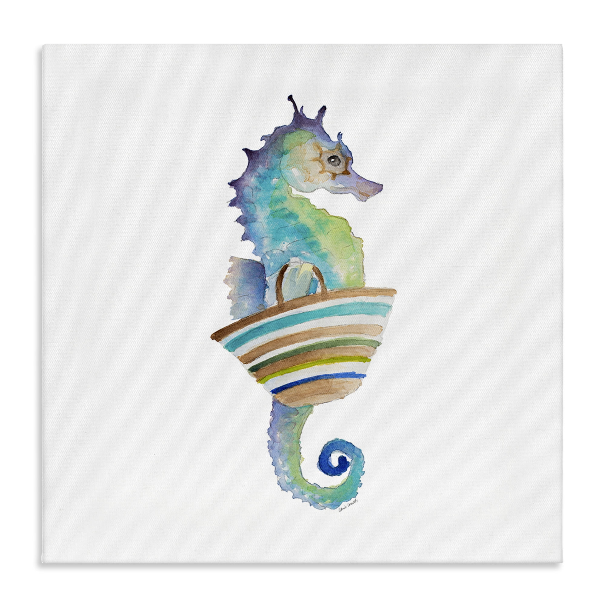 Stupell Industries Summer Ready Seahorse Novelty Painting Gallery Wrapped Canvas Art Print Wall Art, 24 x 24
