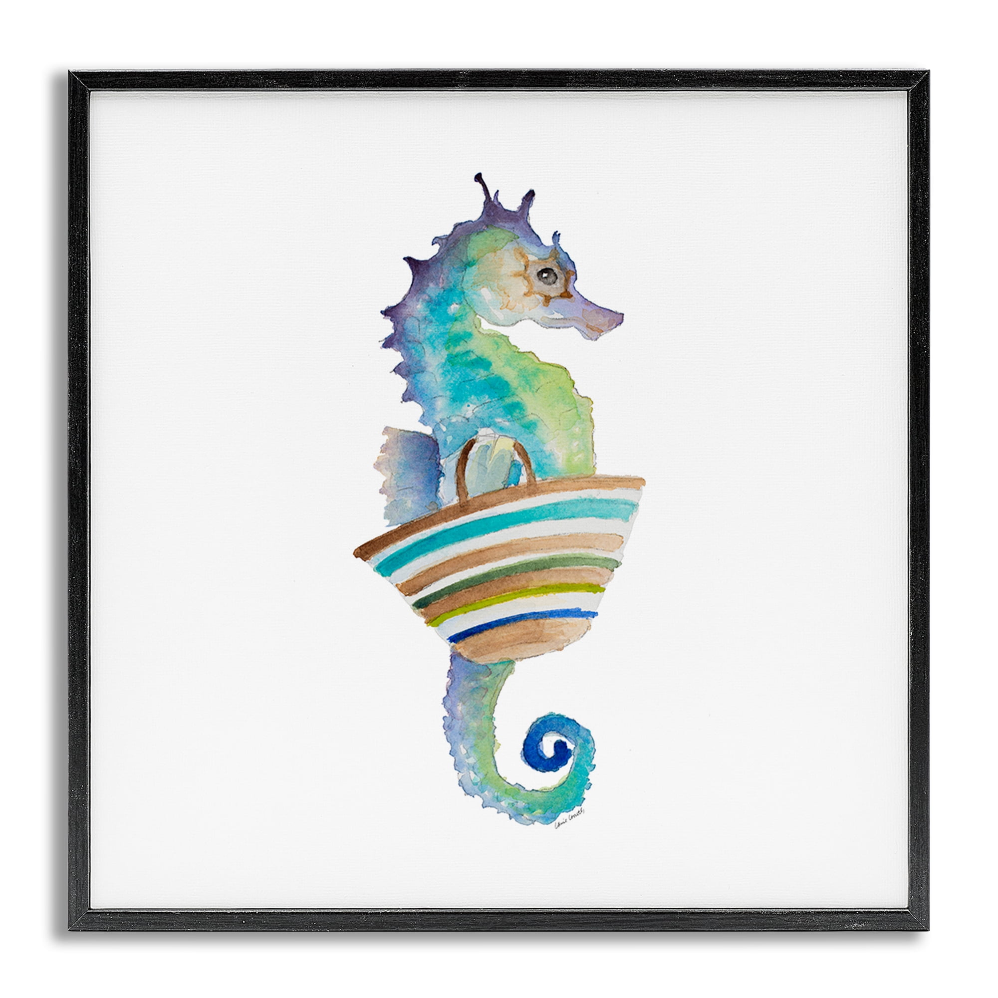 Stupell Industries Summer Ready Seahorse Novelty Painting Gray Framed Art Print Wall Art, 12 x 12