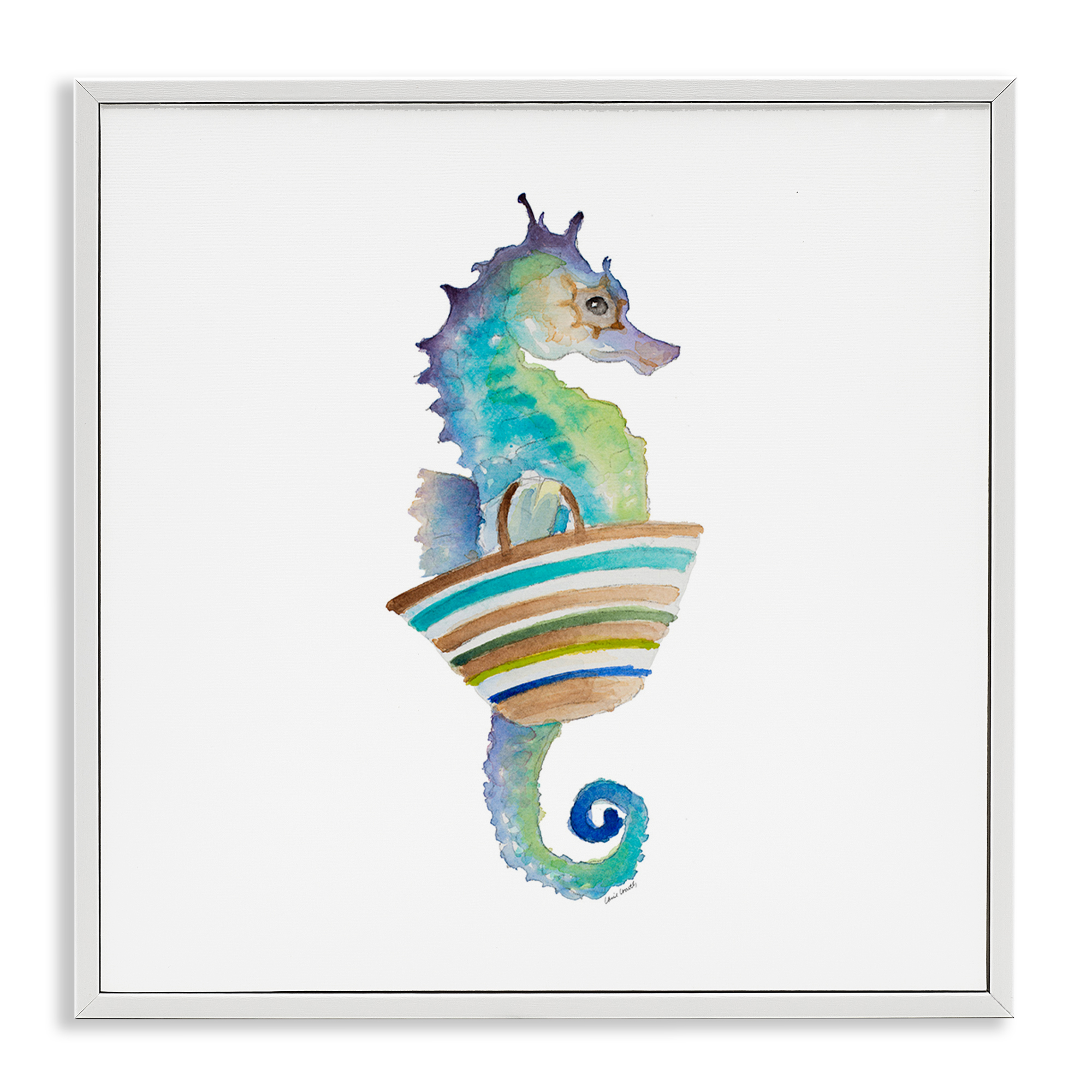 Stupell Industries Summer Ready Seahorse Novelty Painting White Framed Art Print Wall Art, 12 x 12