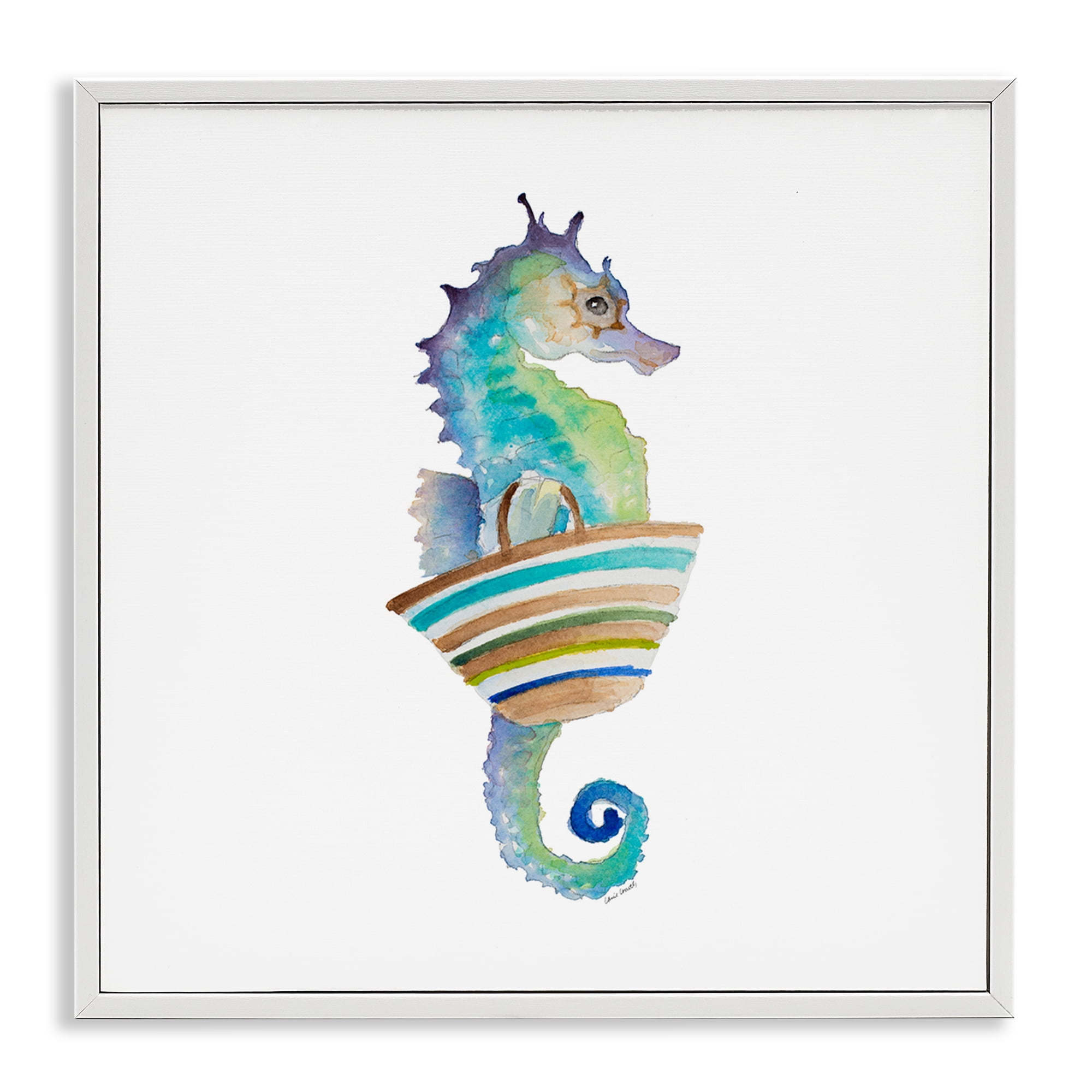 Stupell Industries Summer Ready Seahorse Novelty Painting White Framed Art Print Wall Art, 24 x 24