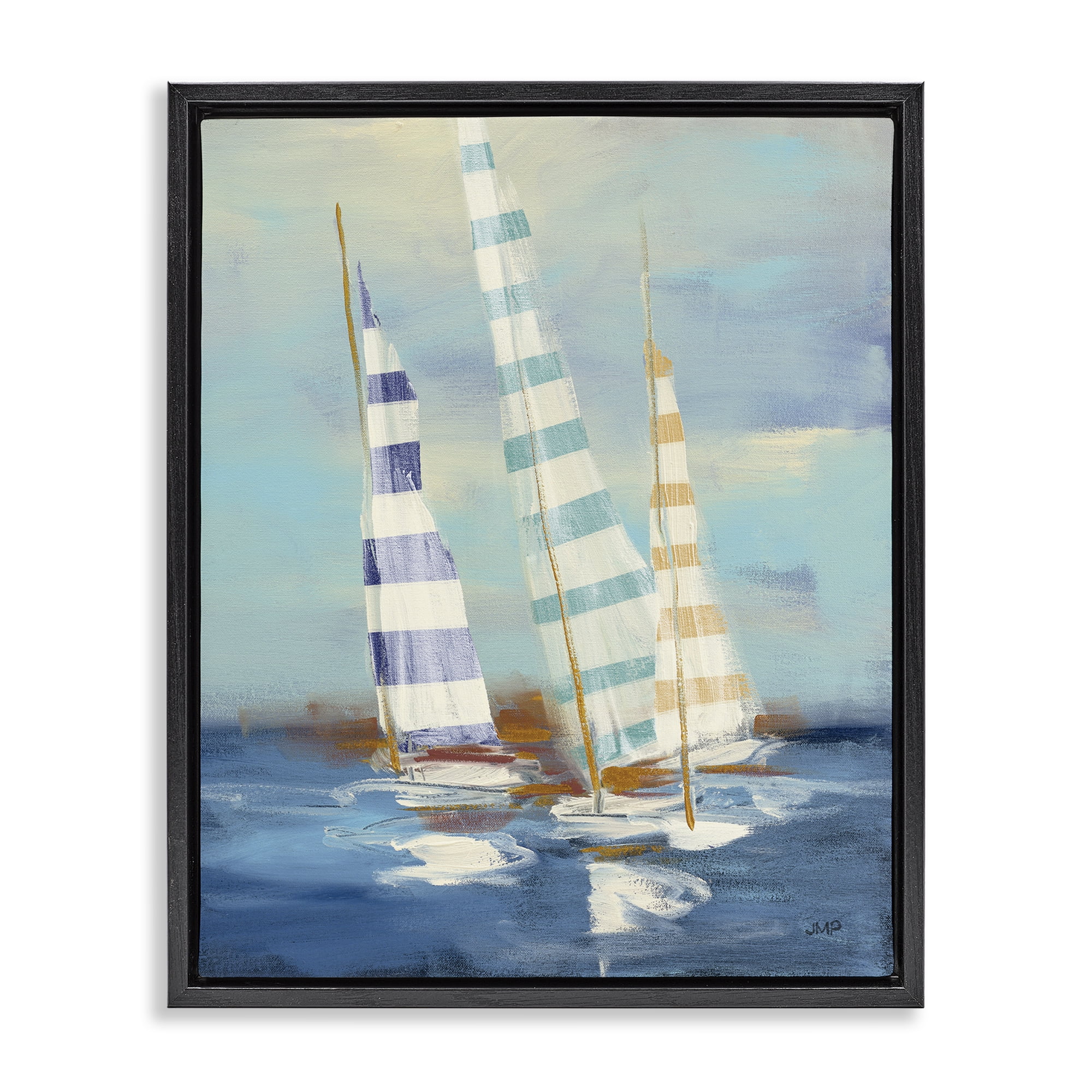 Stupell Industries Summer Regatta Boats Transportation Painting Black Floater Framed Canvas Art Print Wall Art, 17 x 21