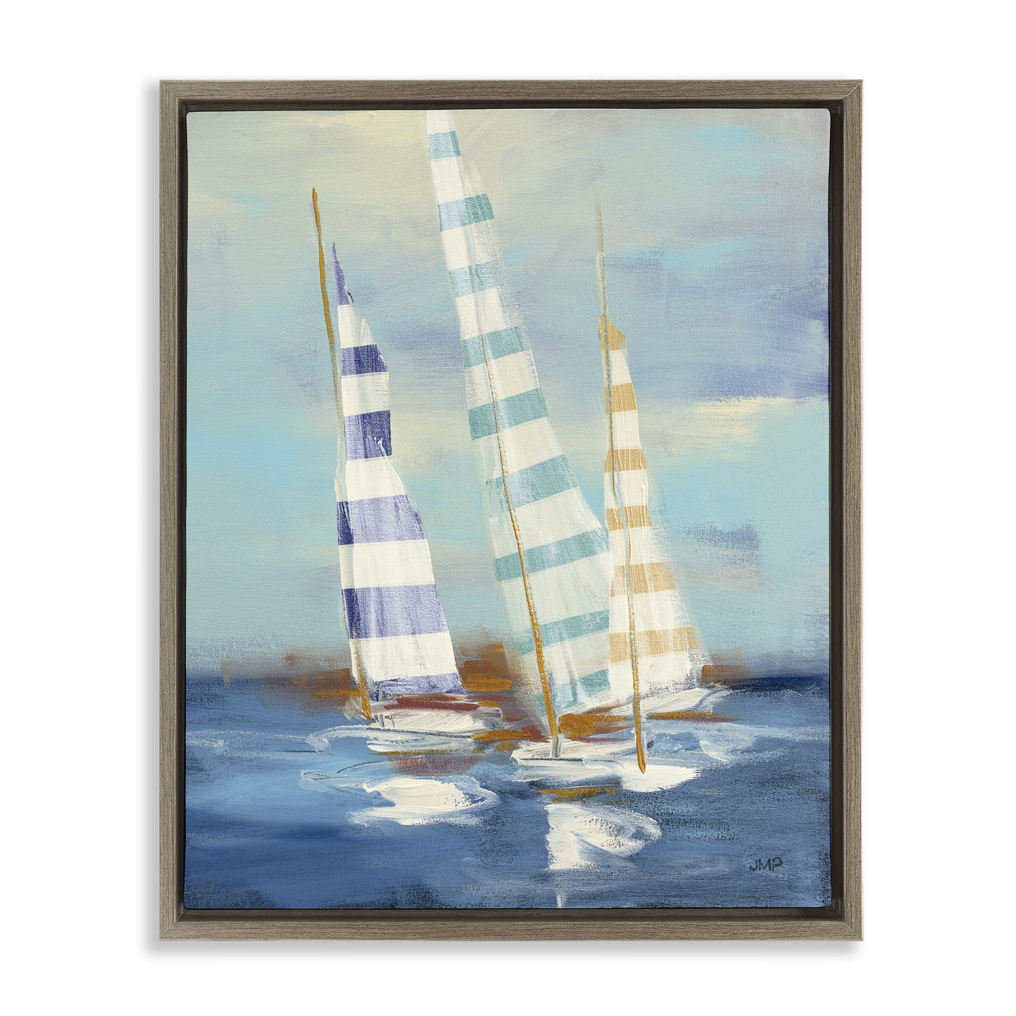 Stupell Industries Summer Regatta Boats Transportation Painting Brown Floater Framed Canvas Art Print Wall Art, 25 x 31