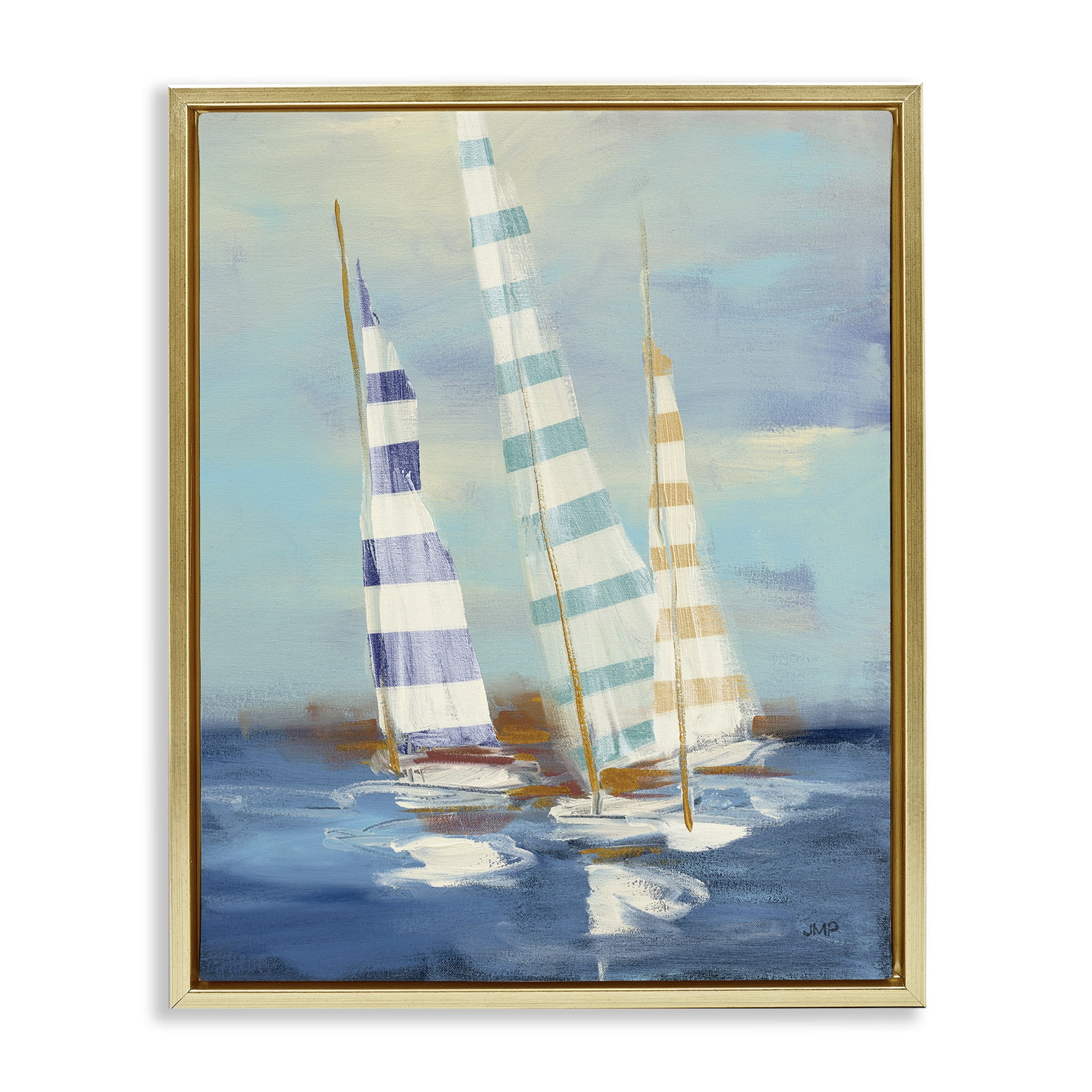 Stupell Industries Summer Regatta Boats Transportation Painting Gold Floater Framed Canvas Art Print Wall Art, 25 x 31