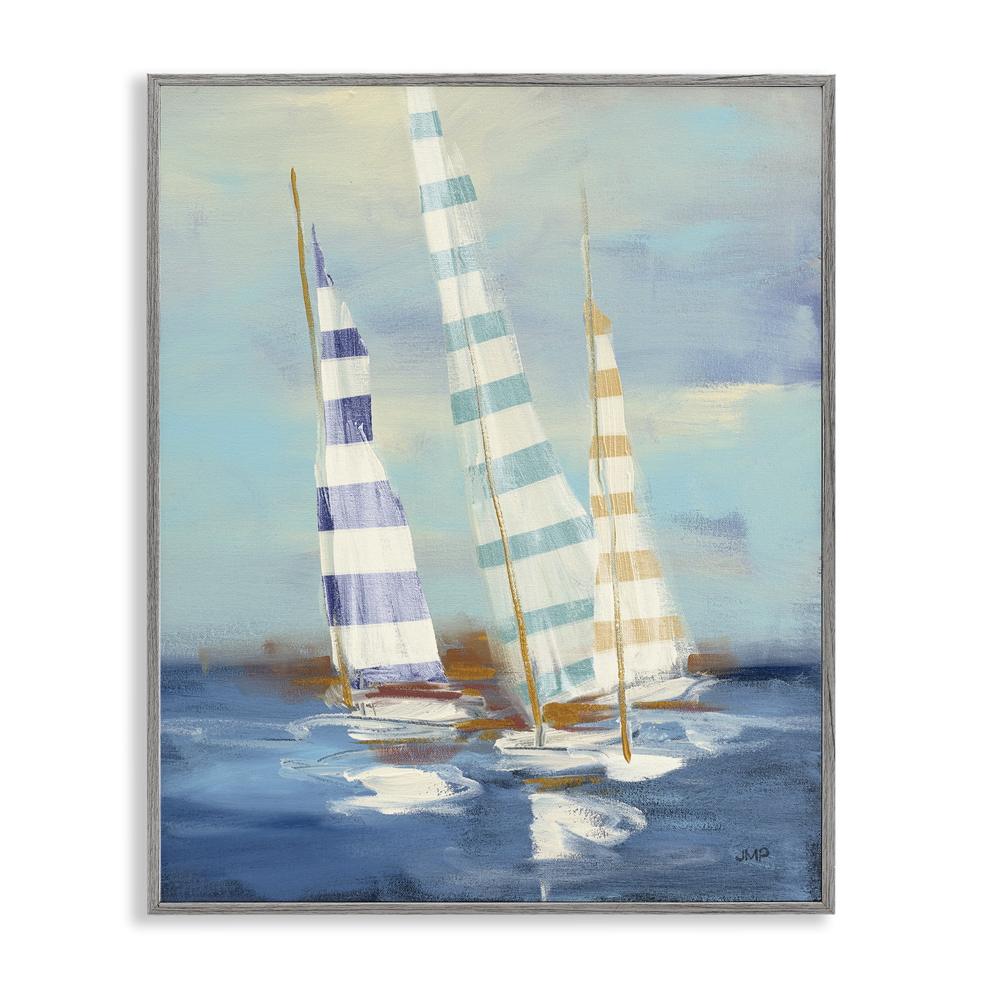 Stupell Industries Summer Regatta Boats Transportation Painting Gray Framed Art Print Wall Art, 16 x 20