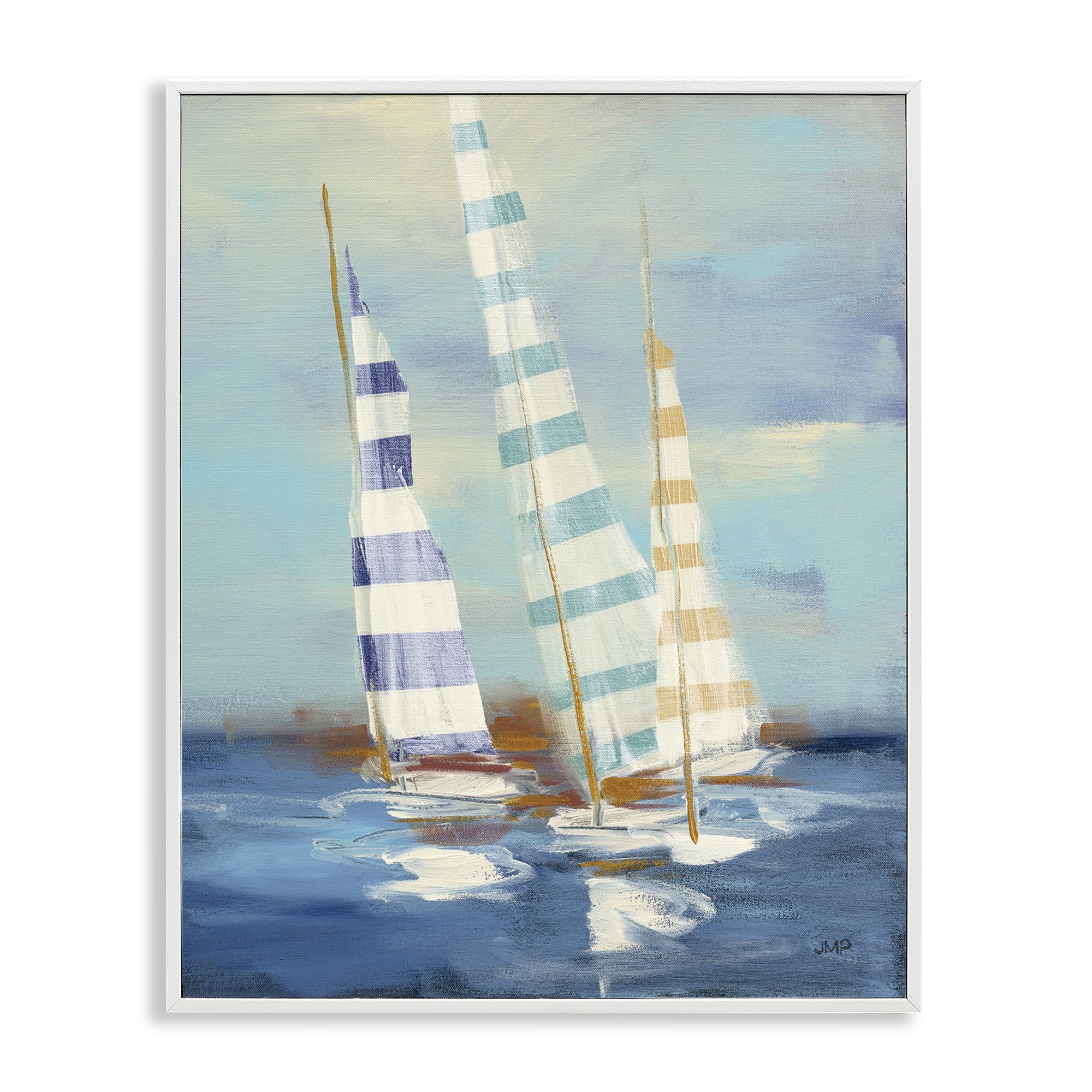 Stupell Industries Summer Regatta Boats Transportation Painting White Framed Art Print Wall Art, 11 x 14