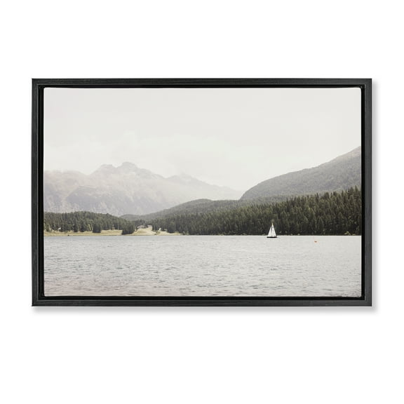 Stupell Industries Summer Sailboat View Landscape & Nature Photography Black Floater Framed Canvas Art Print Wall Art, 25 x 17