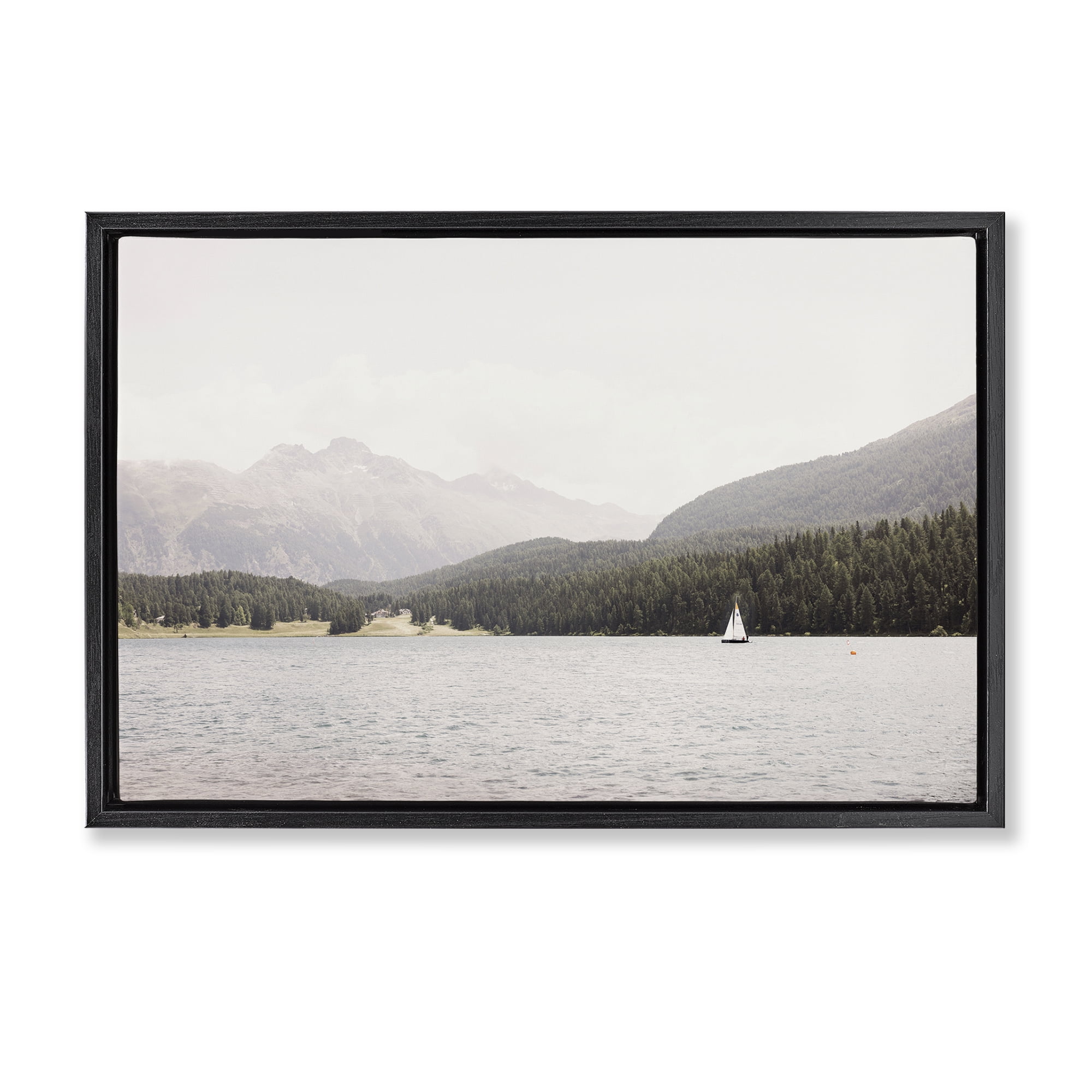 Stupell Industries Summer Sailboat View Landscape & Nature Photography Black Floater Framed Canvas Art Print Wall Art, 31 x 21