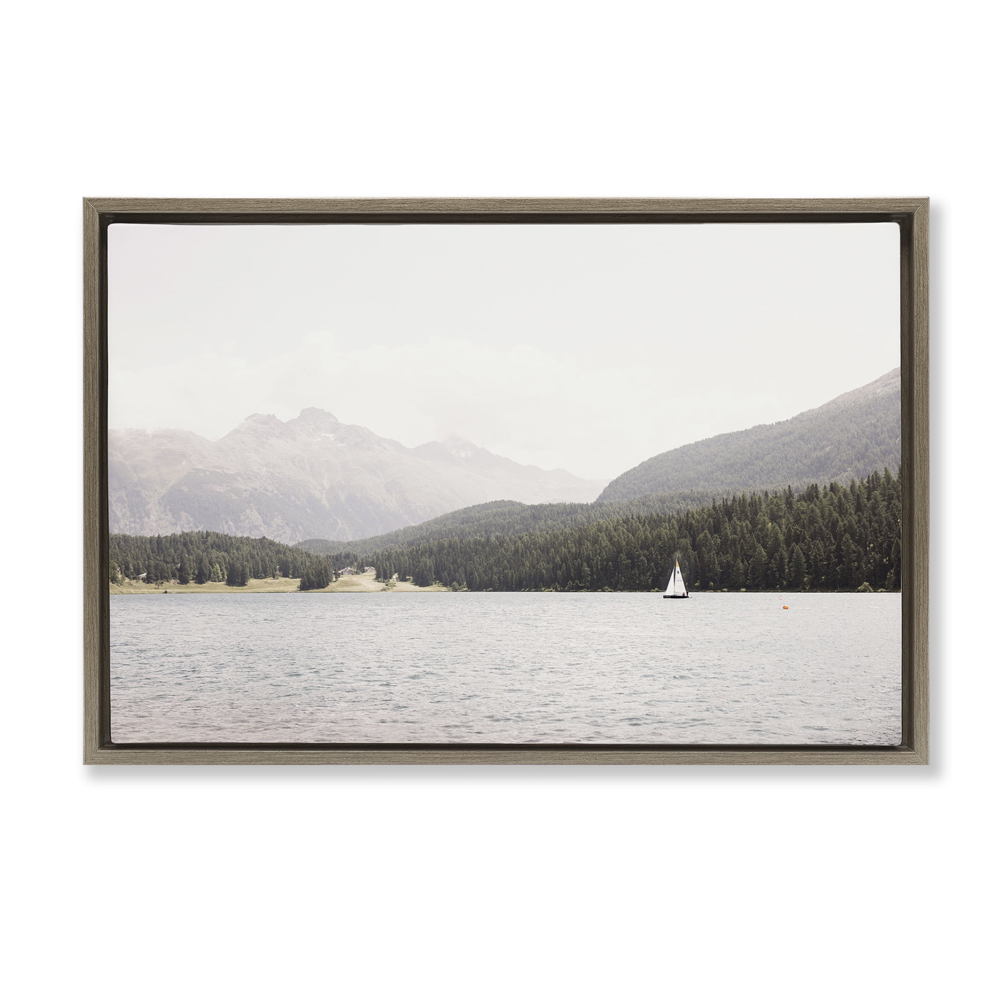 Stupell Industries Summer Sailboat View Landscape & Nature Photography Brown Floater Framed Canvas Art Print Wall Art, 25 x 17