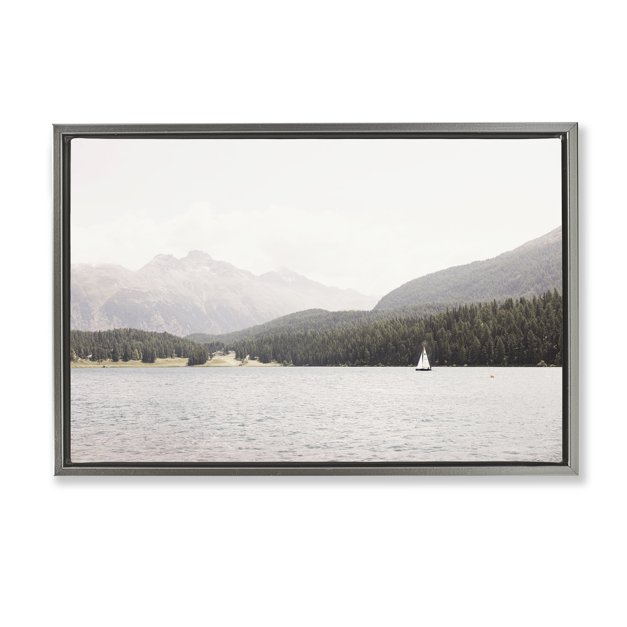 Stupell Industries Summer Sailboat View Landscape & Nature Photography Gray Floater Framed Canvas Art Print Wall Art, 31 x 21