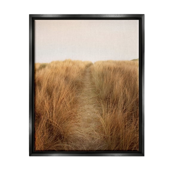 Stupell Industries Summer Sand Dune Pathway Sun Bleached Grassy Landscape Jet Black Framed Floating Canvas Wall Art, 16x20, by Ian Winstanley