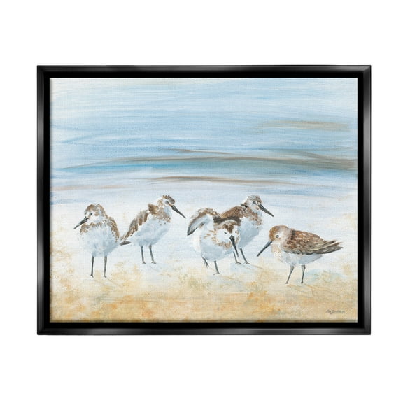 Stupell Industries Summer Sandpipers on Shore Animals & Insects Painting Black Floater Framed Canvas Art Print Wall Art, 21 x 17