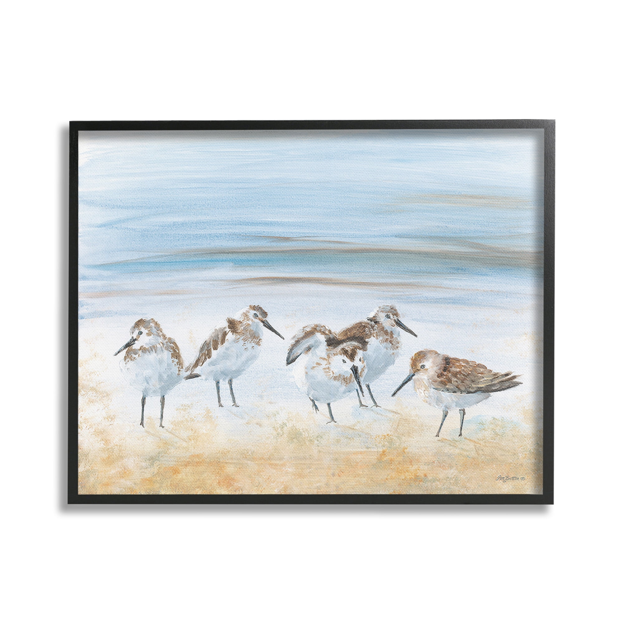 Stupell Industries Summer Sandpipers on Shore Animals & Insects Painting Black Framed Art Print Wall Art, 20 x 16