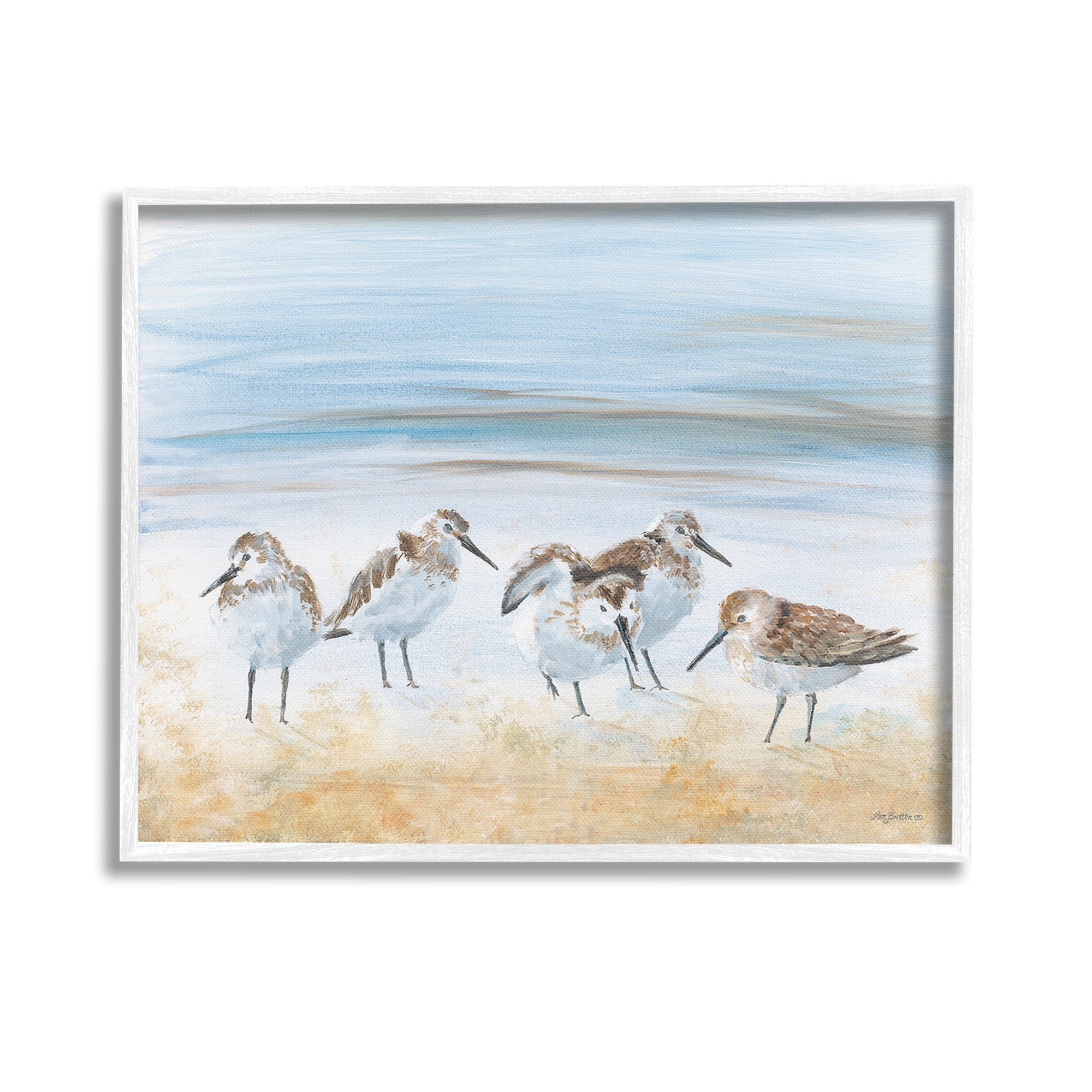 Stupell Industries Summer Sandpipers on Shore Animals & Insects Painting White Framed Art Print Wall Art, 14 x 11