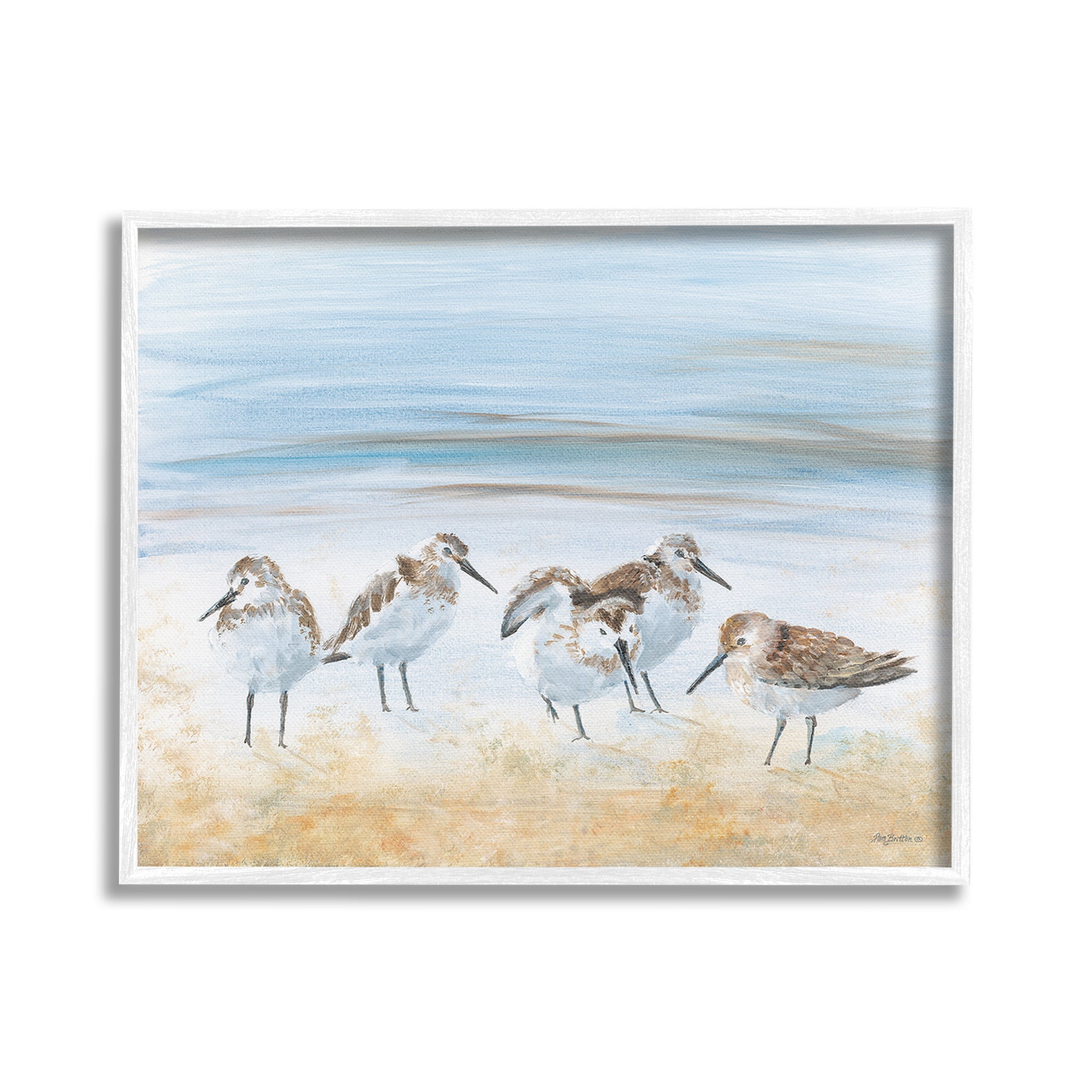 Stupell Industries Summer Sandpipers on Shore Animals & Insects Painting White Framed Art Print Wall Art, 30 x 24