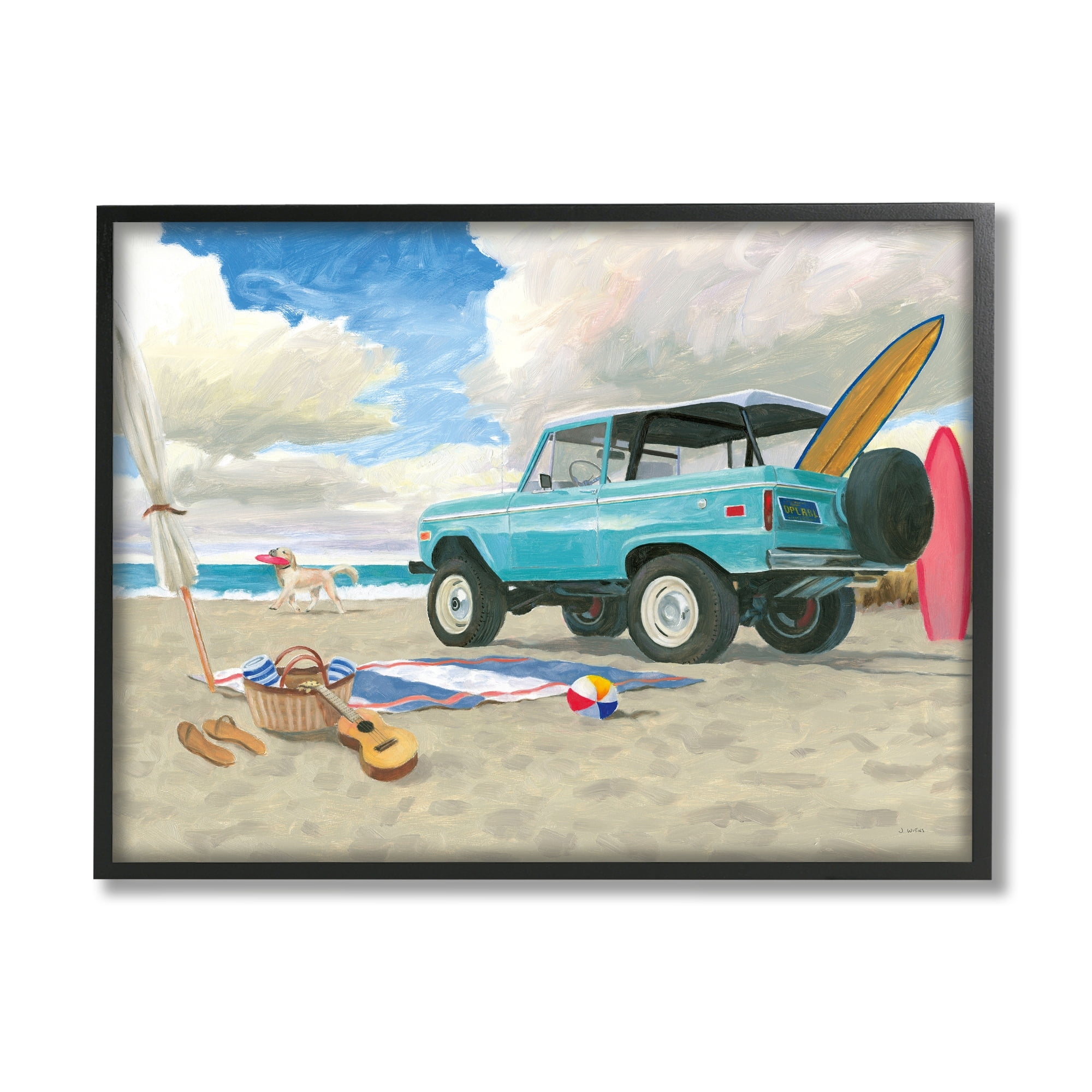 Stupell Industries Summer Sandy Beach Cruiser Surfboard Coastal Dog, 14 x 11, Design by James Wiens