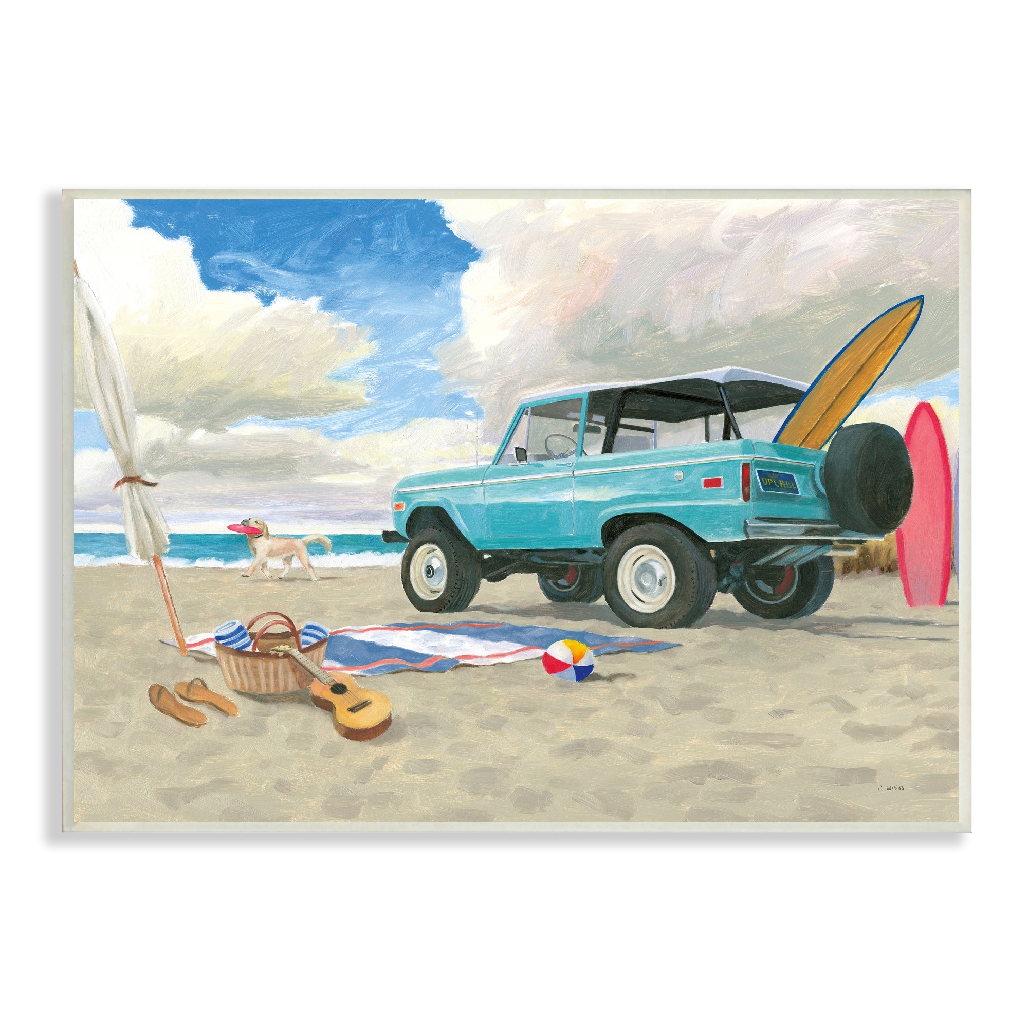 Stupell Industries Summer Sandy Beach Cruiser Surfboard Coastal Dog, 15 x 10, Design by James Wiens