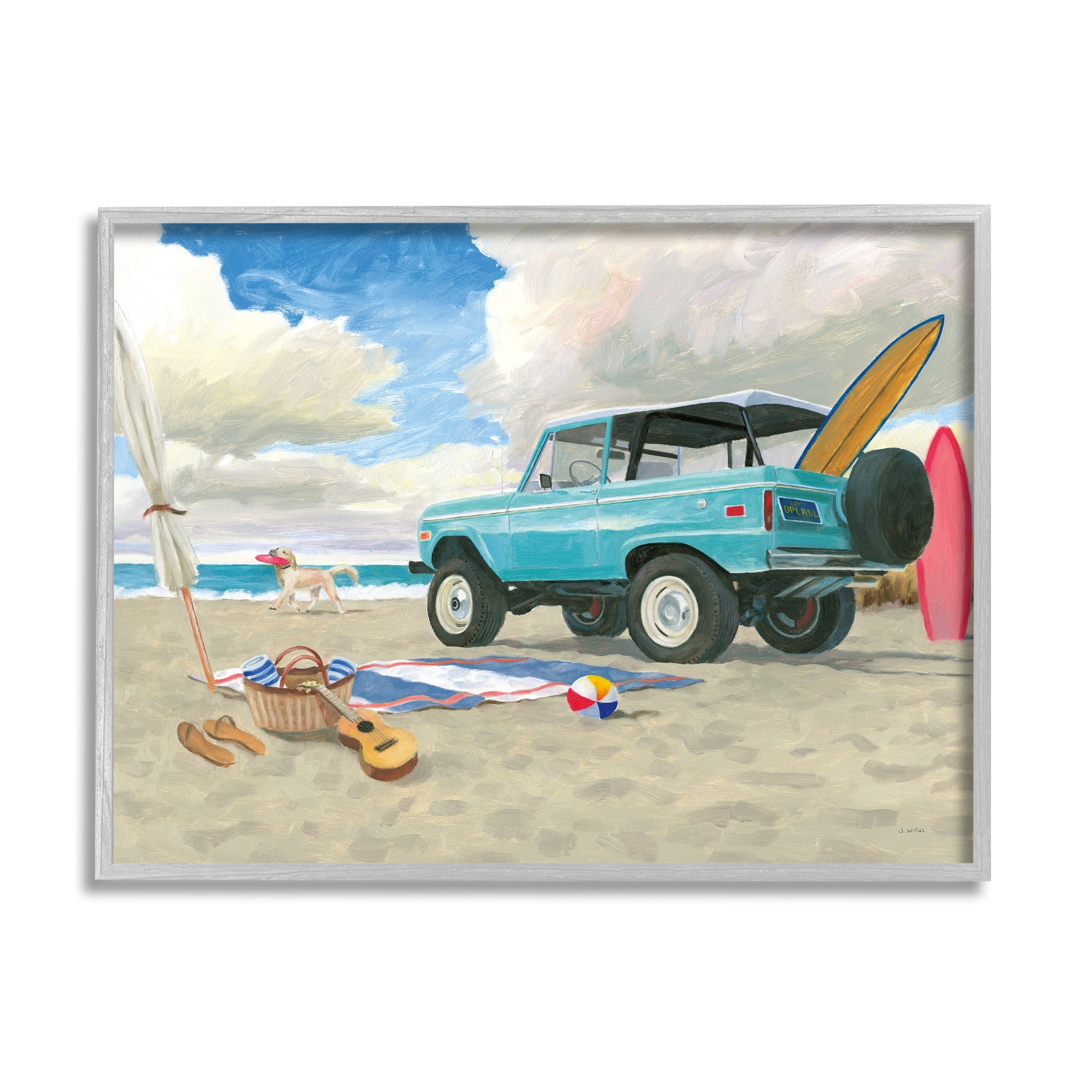 Stupell Industries Summer Sandy Beach Cruiser Surfboard Coastal Dog, 30 x 24, Design by James Wiens