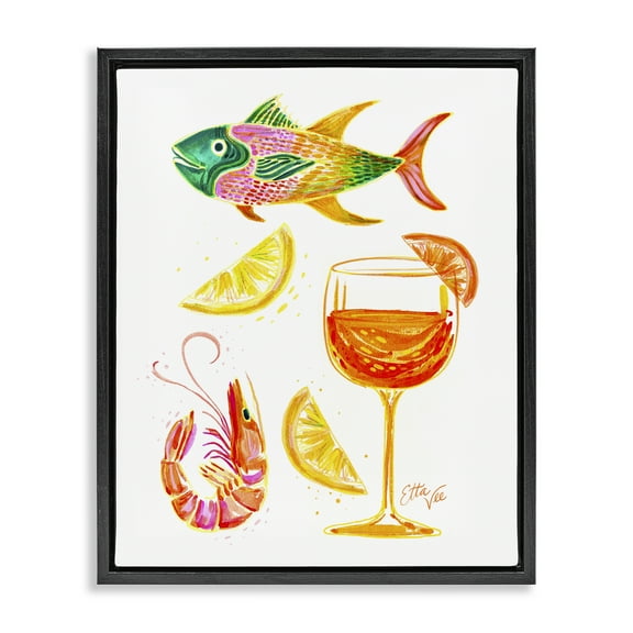 Stupell Industries Summer Seafood & Spritz Black Framed Floater Canvas Wall Art design by EttaVee, 21 x 17