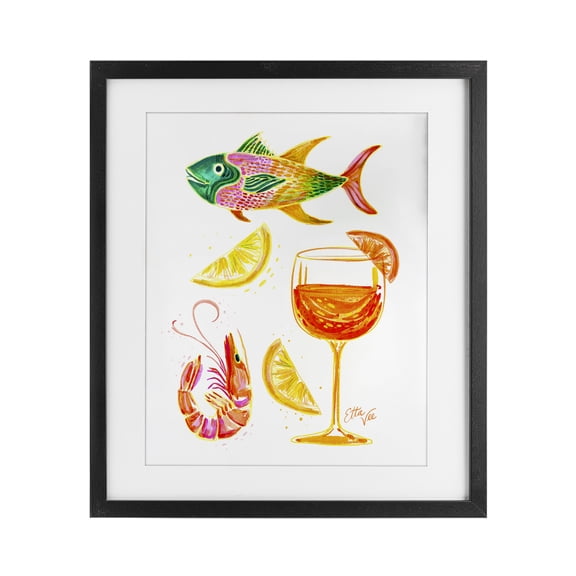 Stupell Industries Summer Seafood & Spritz Black Framed Print Under Glass design by EttaVee, 16 x 13