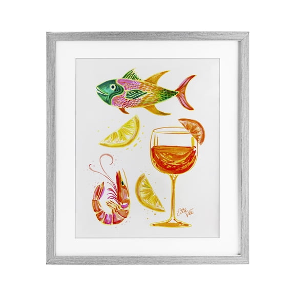 Stupell Industries Summer Seafood & Spritz Gray Framed Print Under Glass design by EttaVee, 16 x 13