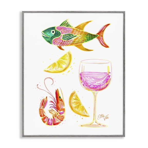 Stupell Industries Summer Seafood & Wine Gray Framed Giclee Art design by EttaVee, 14 x 11