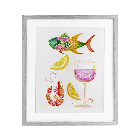 Stupell Industries Summer Seafood & Wine Gray Framed Print Under Glass design by EttaVee, 16 x 13