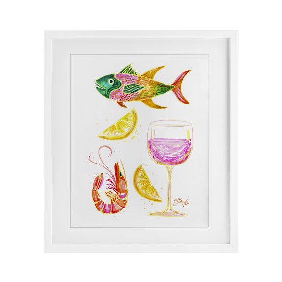 Stupell Industries Summer Seafood & Wine White Framed Print Under Glass design by EttaVee, 16 x 13