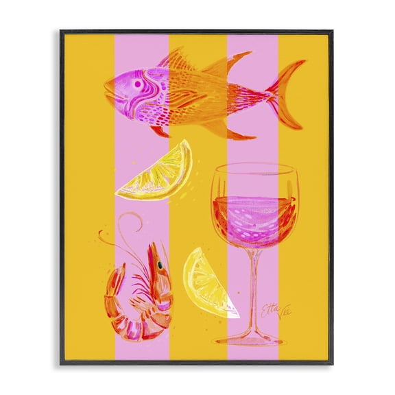 Stupell Industries Summer Seafood on Stripes Black Framed Giclee Art design by EttaVee, 14 x 11