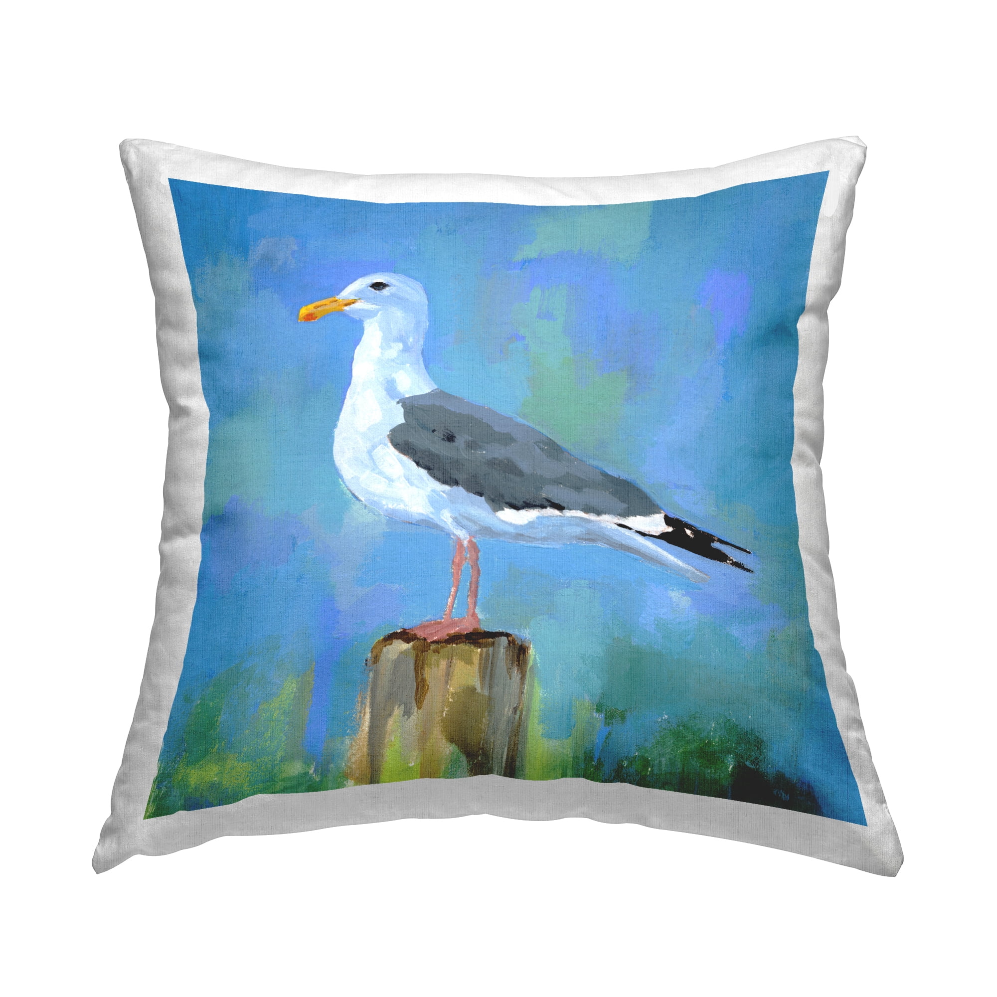 Stupell Industries Summer Seagull Bird Perched Square Decorative Printed Throw Pillow, 18 x 18