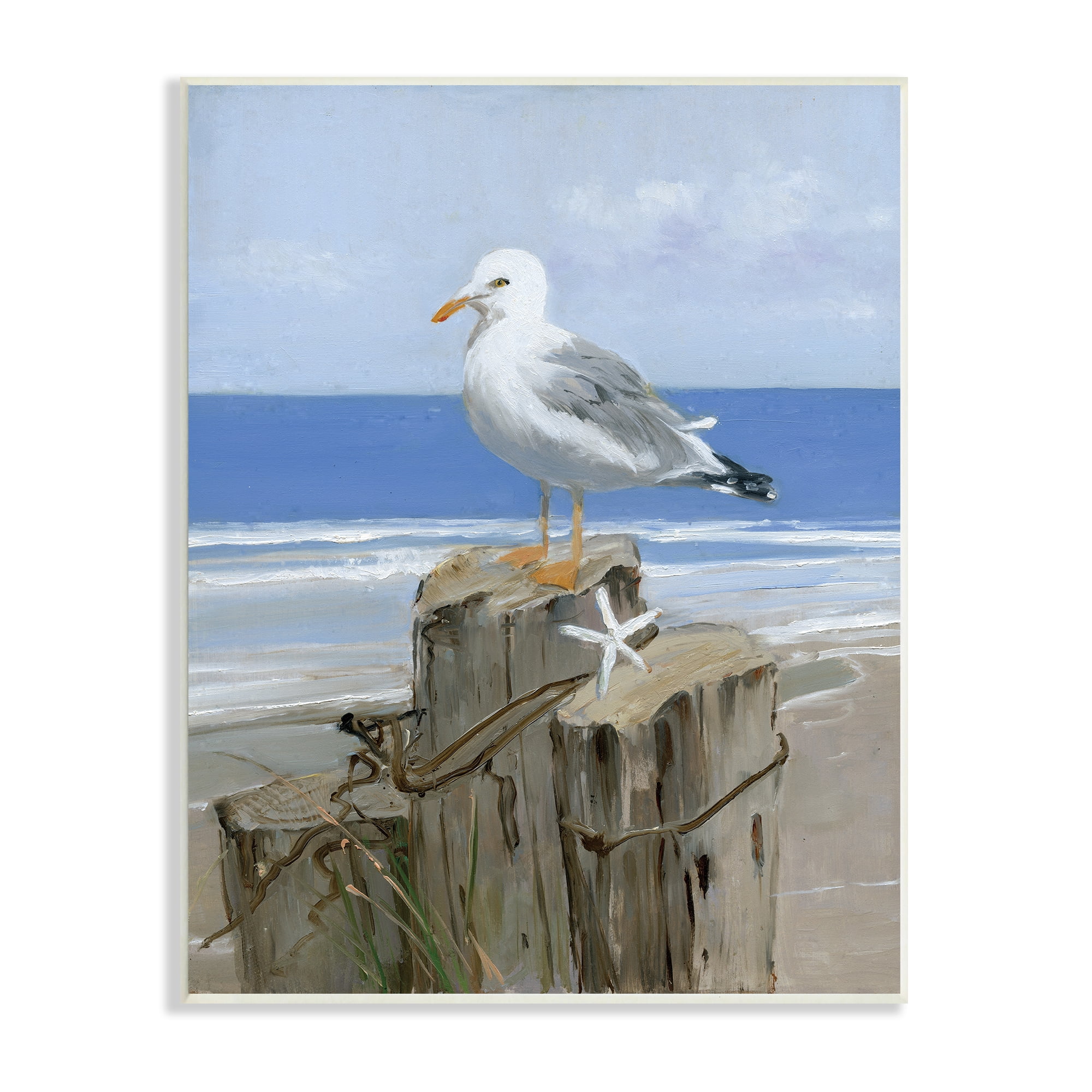 Stupell Industries Summer Seagull and Starfish Nautical Beach Post Animals & Insects Painting Unframed Art Print Wall Art, 10 x 15