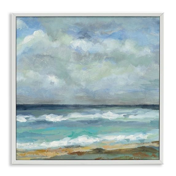 Stupell Industries Summer Seashore Waves Nautical & Beach Painting White Framed Art Print Wall Art, 24 x 24