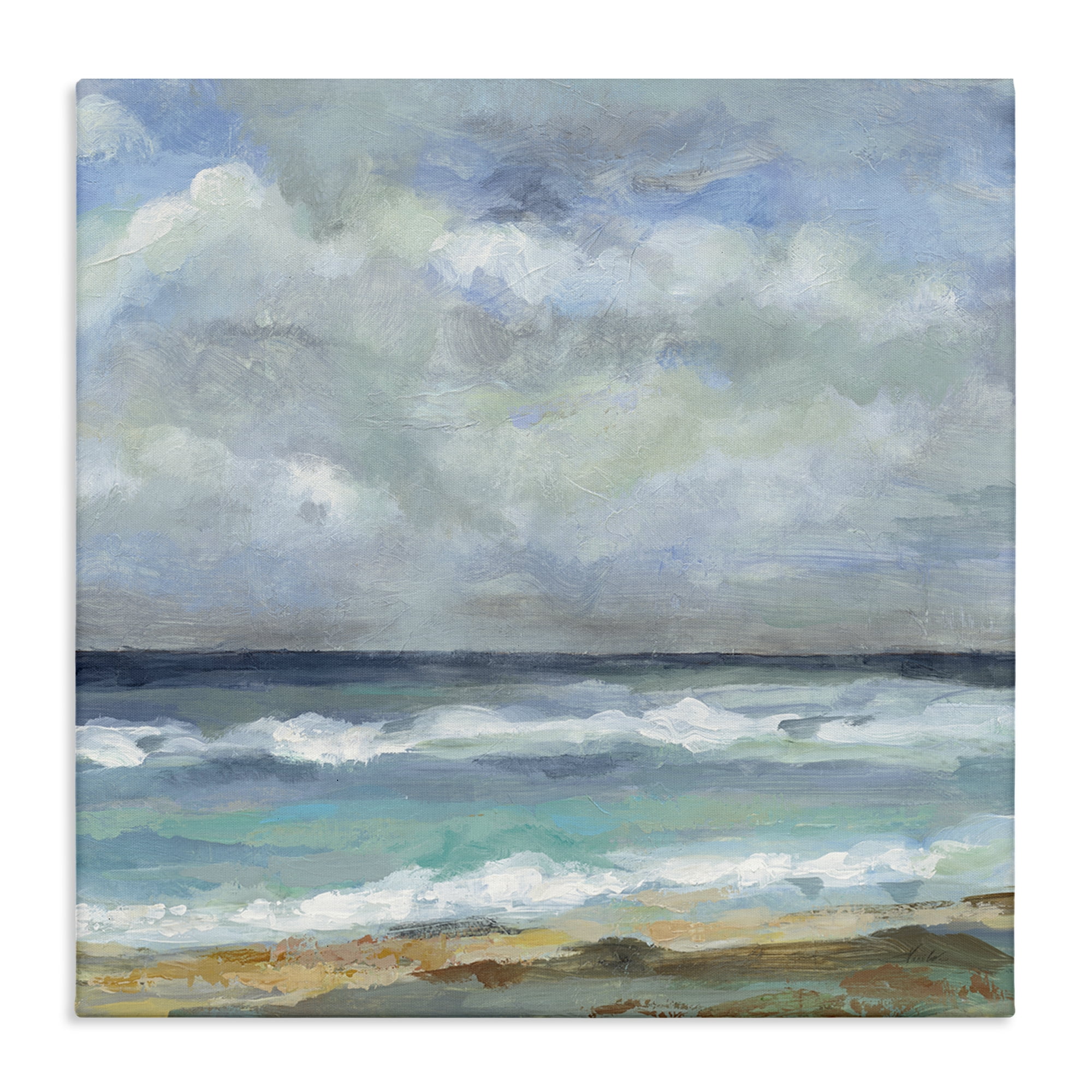 Stupell Industries Summer Seashore Waves Nautical & Beach Painting Wrapped Canvas Art Print Wall Art, 17 x 17