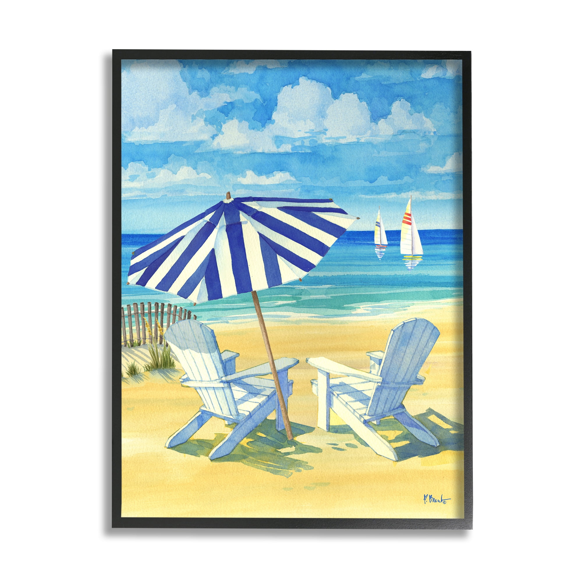 Stupell Industries Summer Shade Beach Scene Nature Painting Black Framed Art Print Wall Art, 24 x 30
