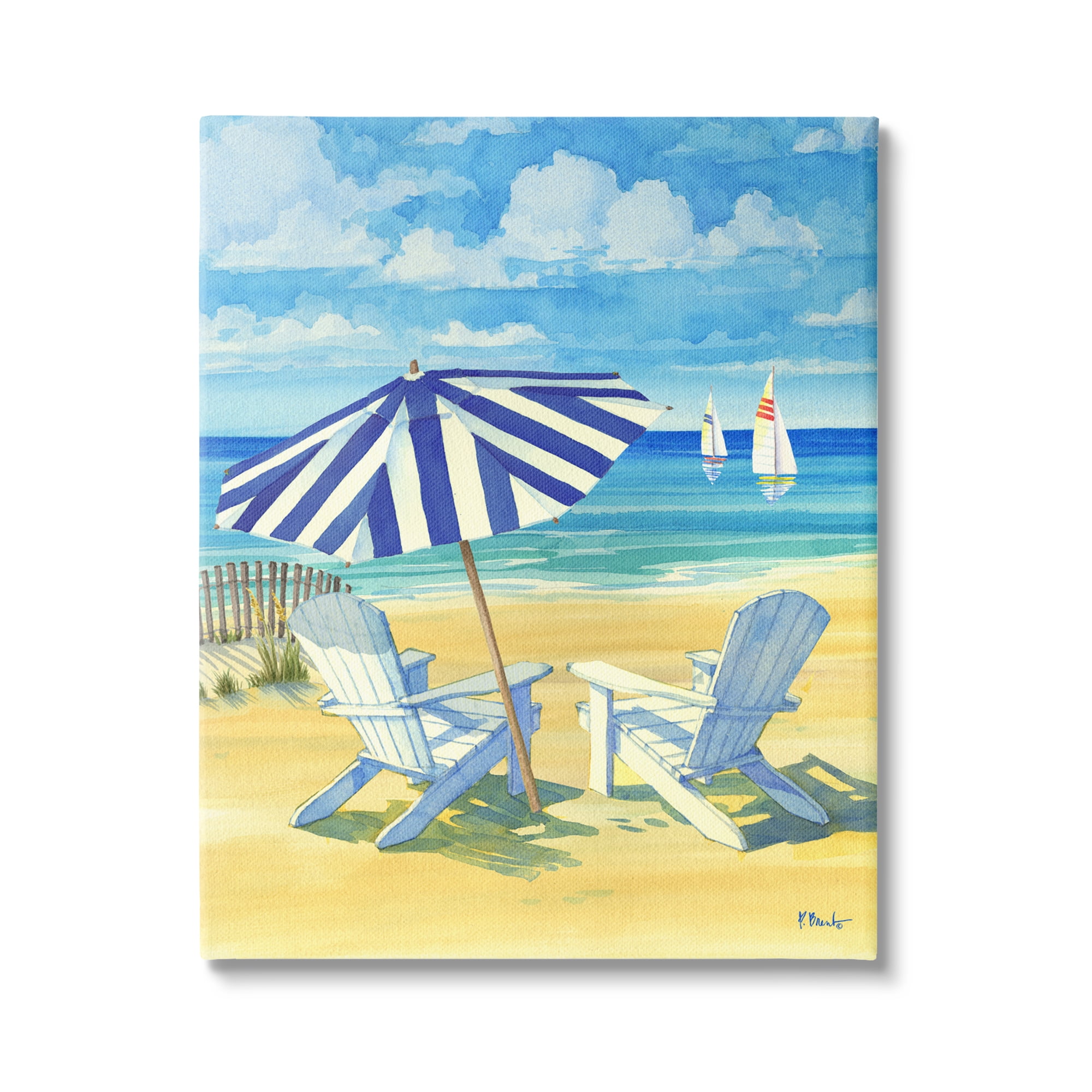 Stupell Industries Summer Shade Beach Scene Nature Painting Gallery Wrapped Canvas Print Wall Art, 16 x 20