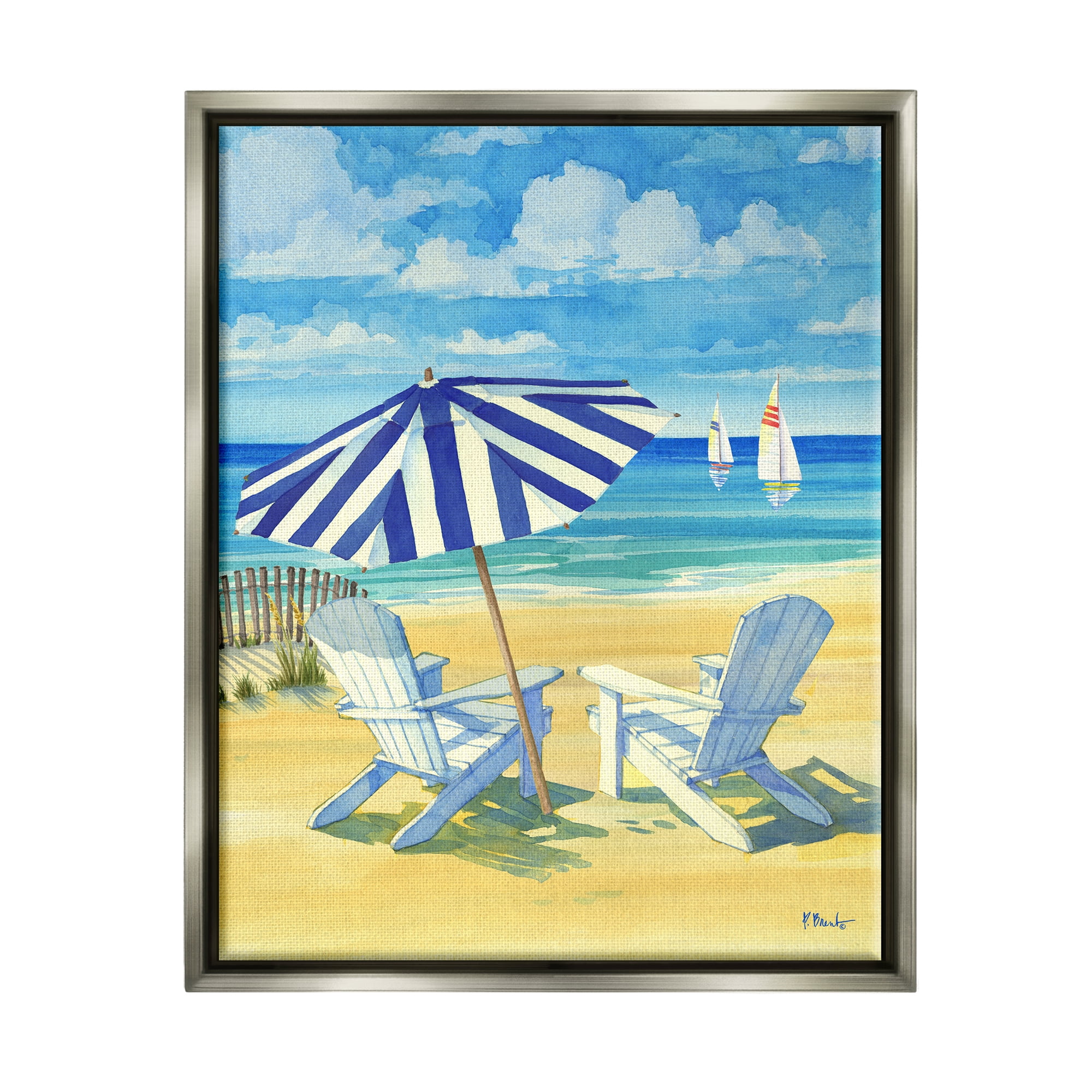 Stupell Industries Summer Shade Beach Scene Nature Painting Gray Floater Framed Art Print Wall Art, 25 x 31