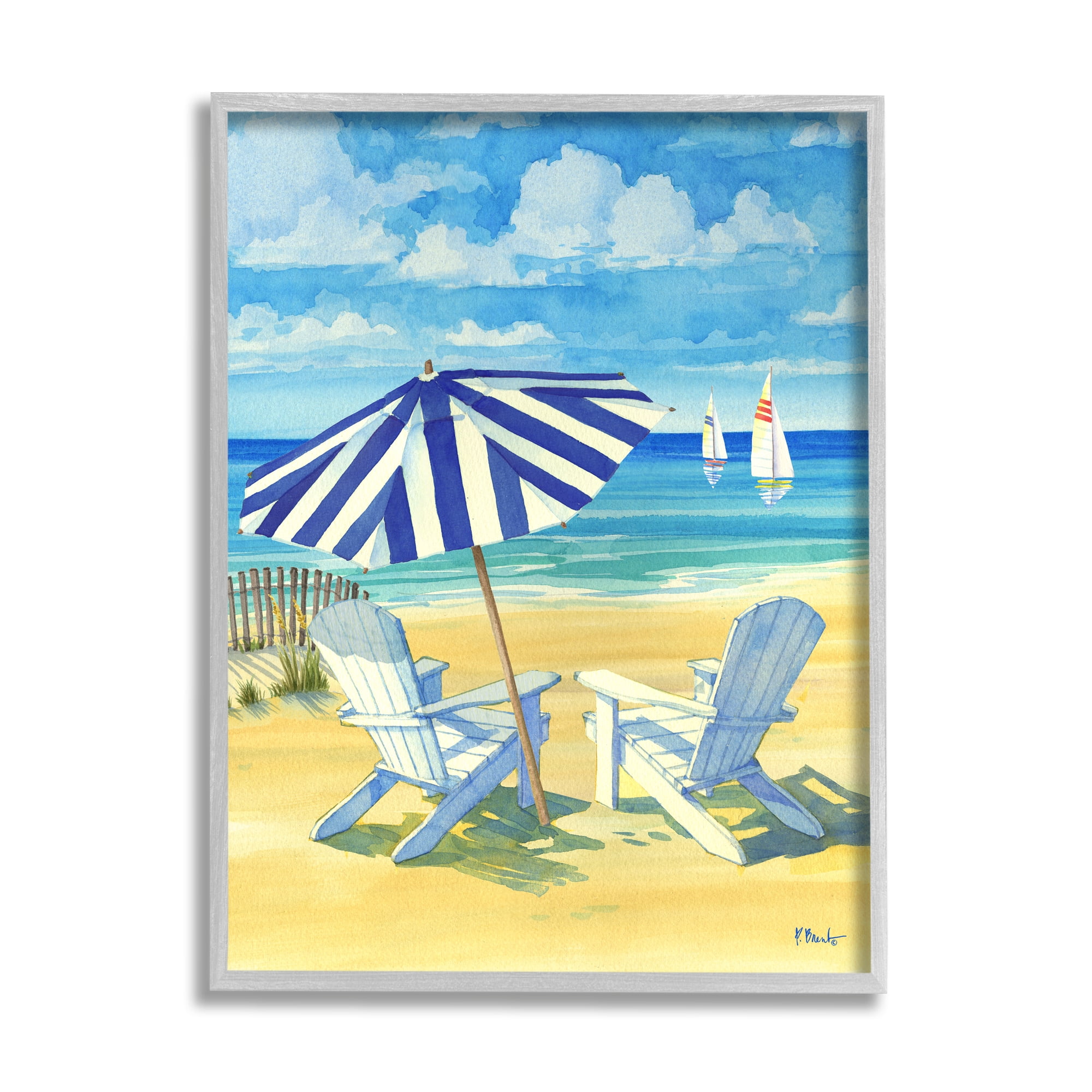 Stupell Industries Summer Shade Beach Scene Nature Painting Gray Framed Art Print Wall Art, 11 x 14