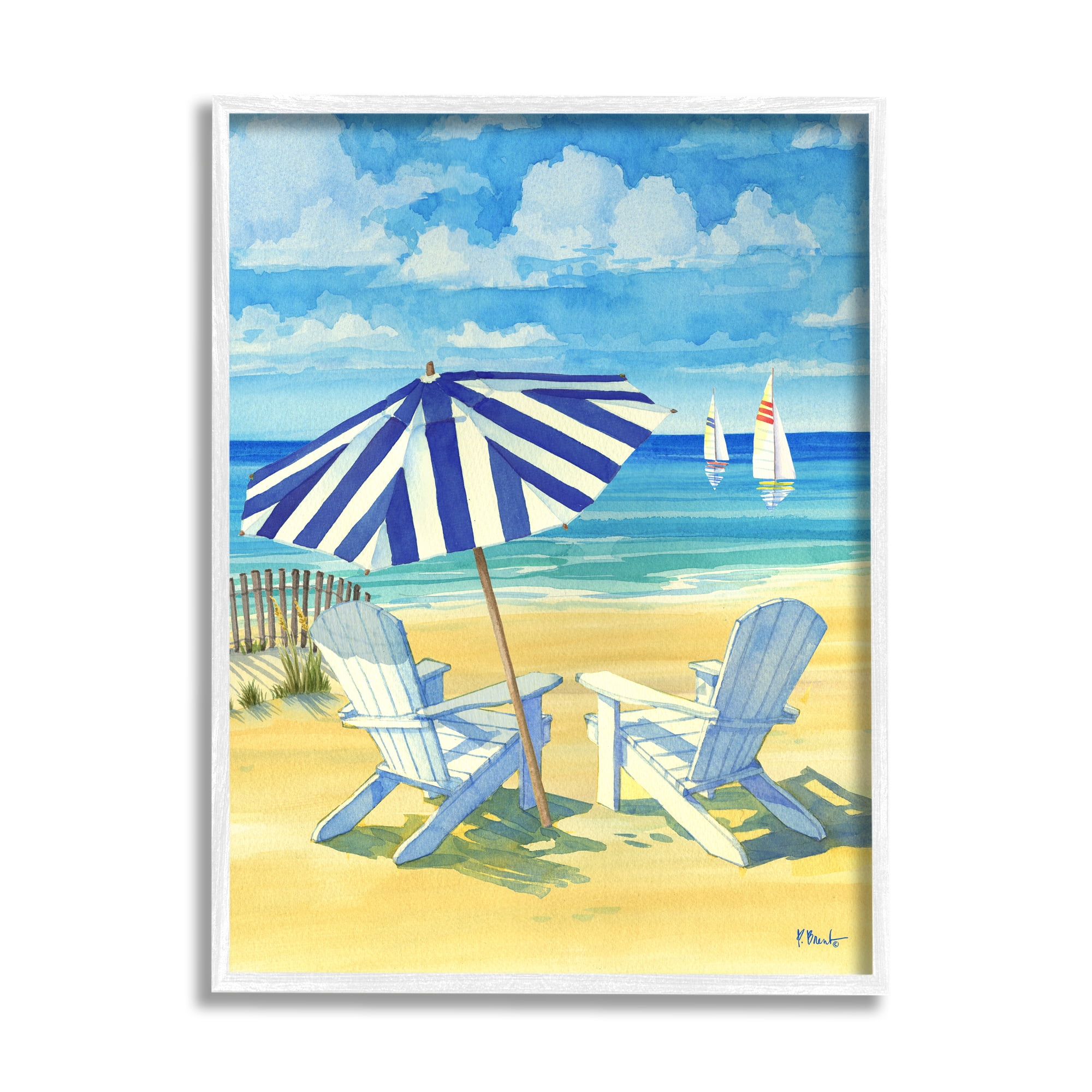 Stupell Industries Summer Shade Beach Scene Nature Painting White Framed Art Print Wall Art, 16 x 20