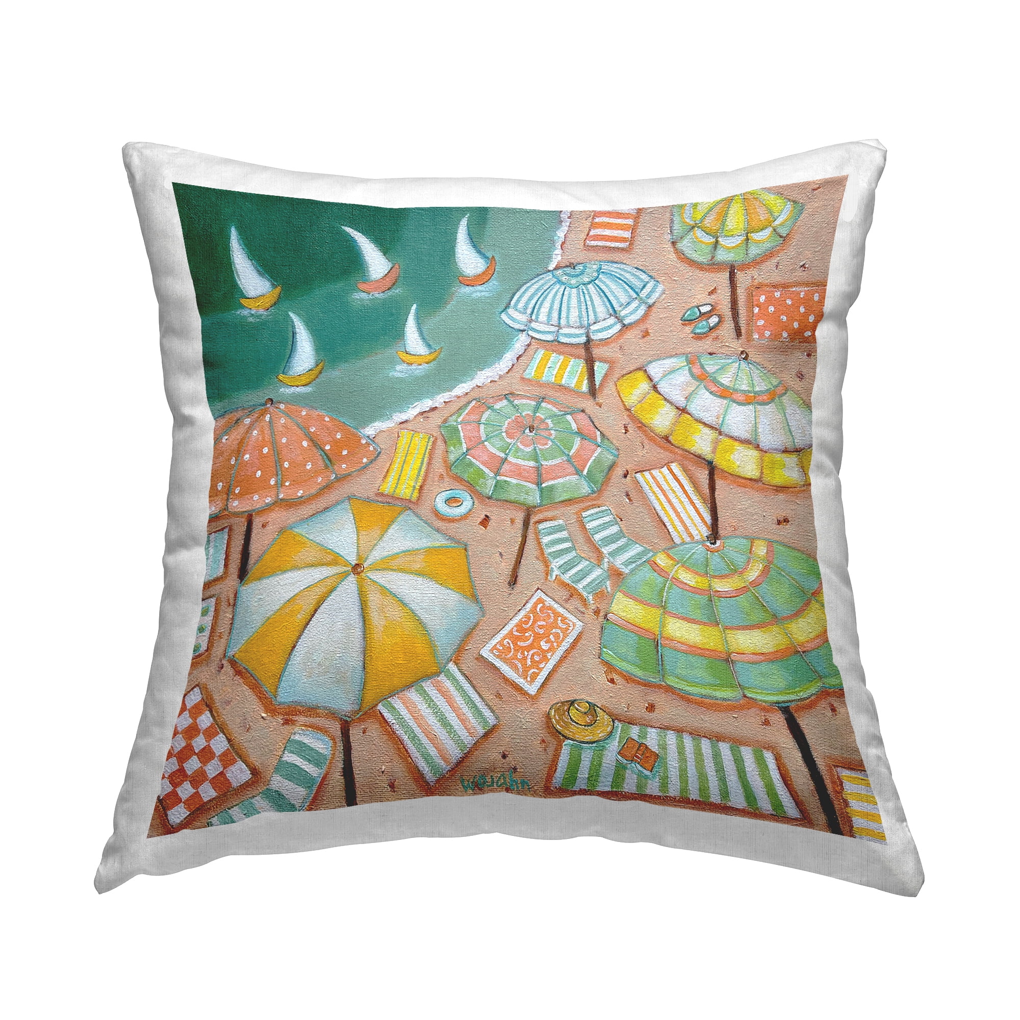 Stupell Industries Summer Shore Beach Umbrellas Square Decorative Printed Throw Pillow, 18 x 18