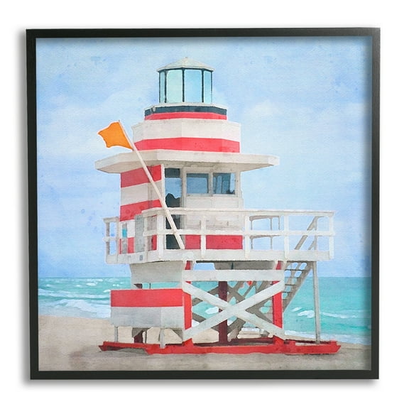 Stupell Industries Summer Shore Hut Nature Painting Black Framed Art Print Wall Art, 12 x 12