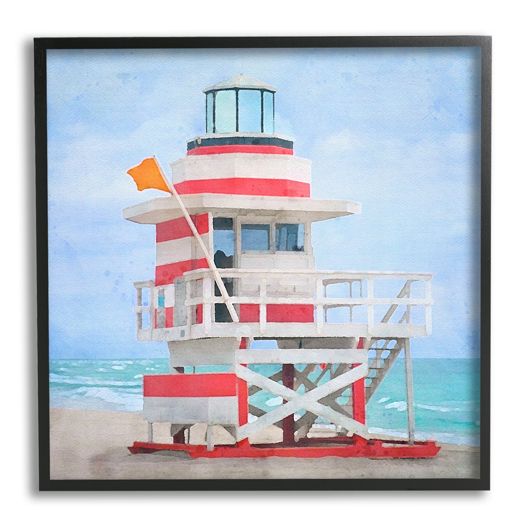 Stupell Industries Summer Shore Hut Nature Painting Black Framed Art Print Wall Art, 24 x 24