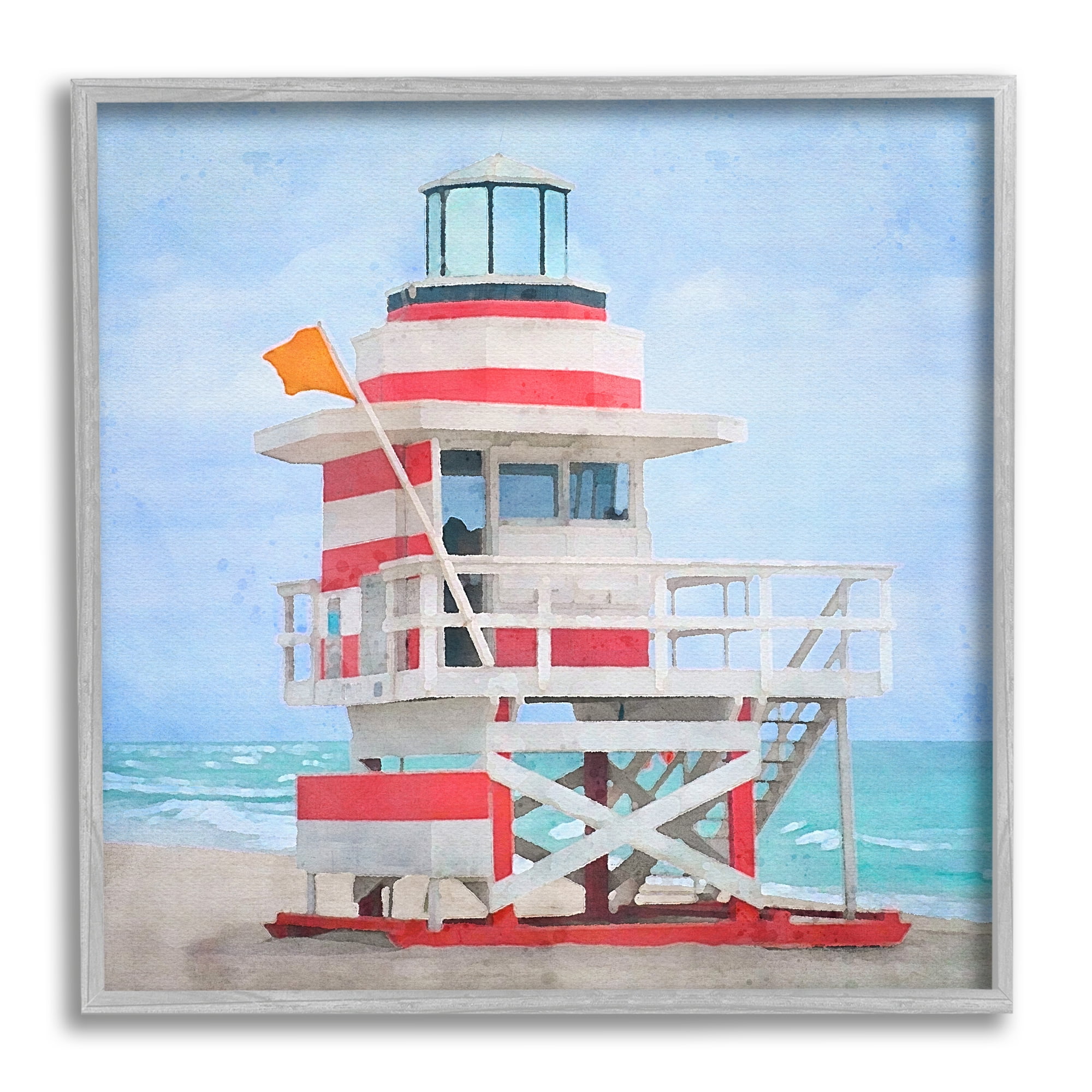 Stupell Industries Summer Shore Hut Nature Painting Gray Framed Art Print Wall Art, 12 x 12