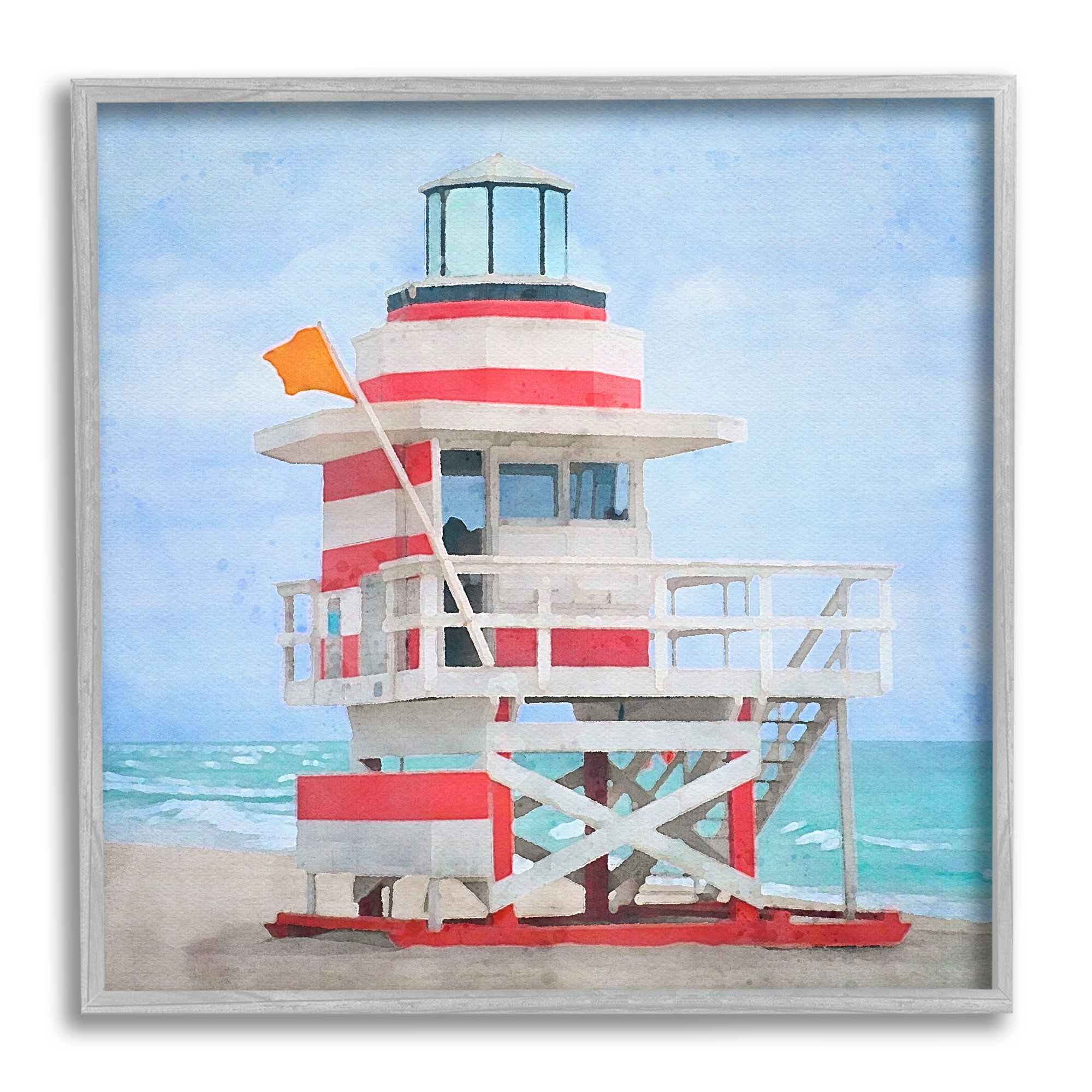 Stupell Industries Summer Shore Hut Nature Painting Gray Framed Art Print Wall Art, 24 x 24