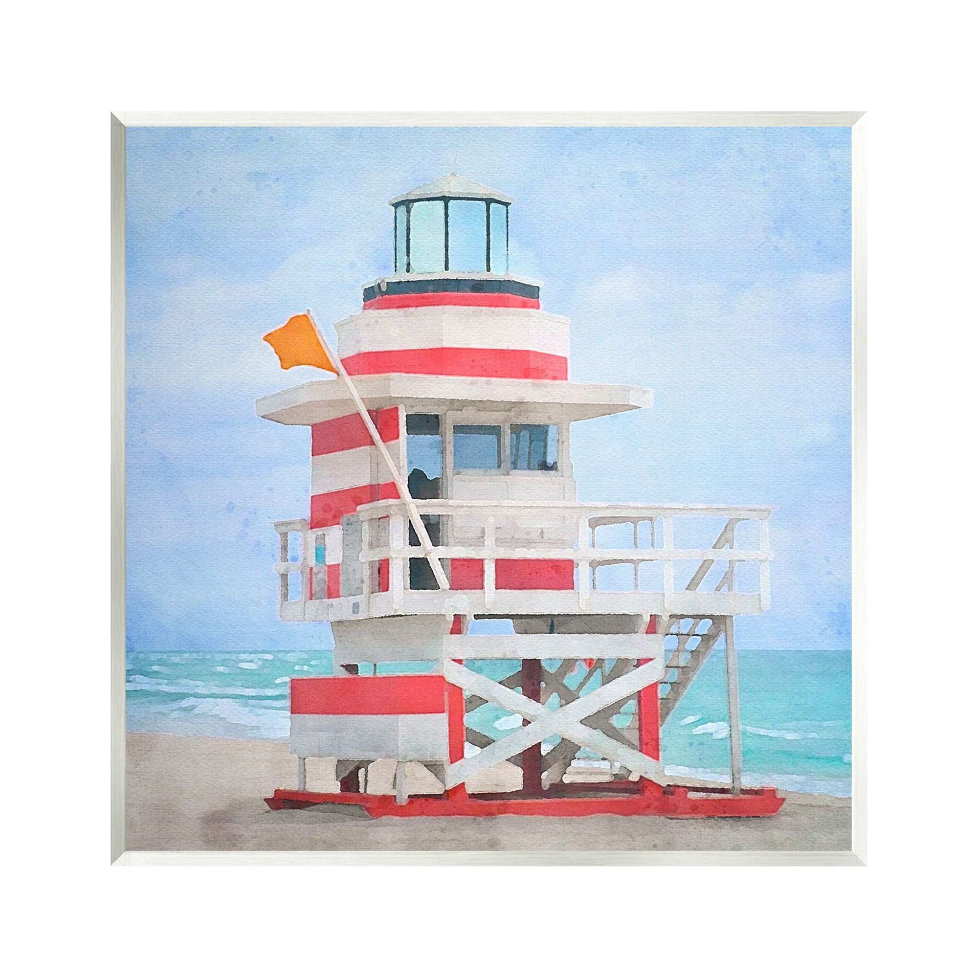 Stupell Industries Summer Shore Hut Nature Painting Unframed Art Print Wall Art, 12 x 12